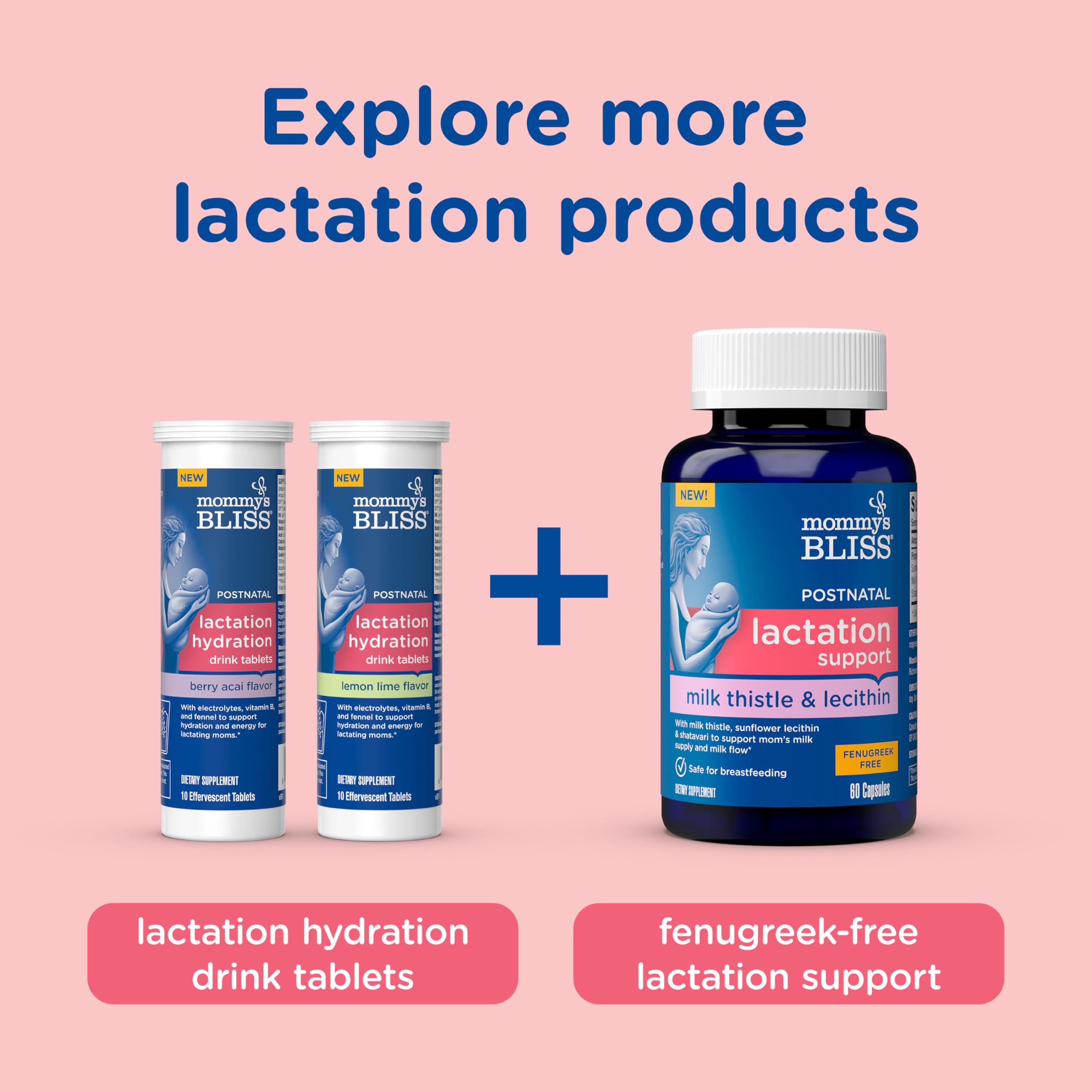Mommy's Bliss Postnatal Lactation Capsules bottle with a measuring spoon