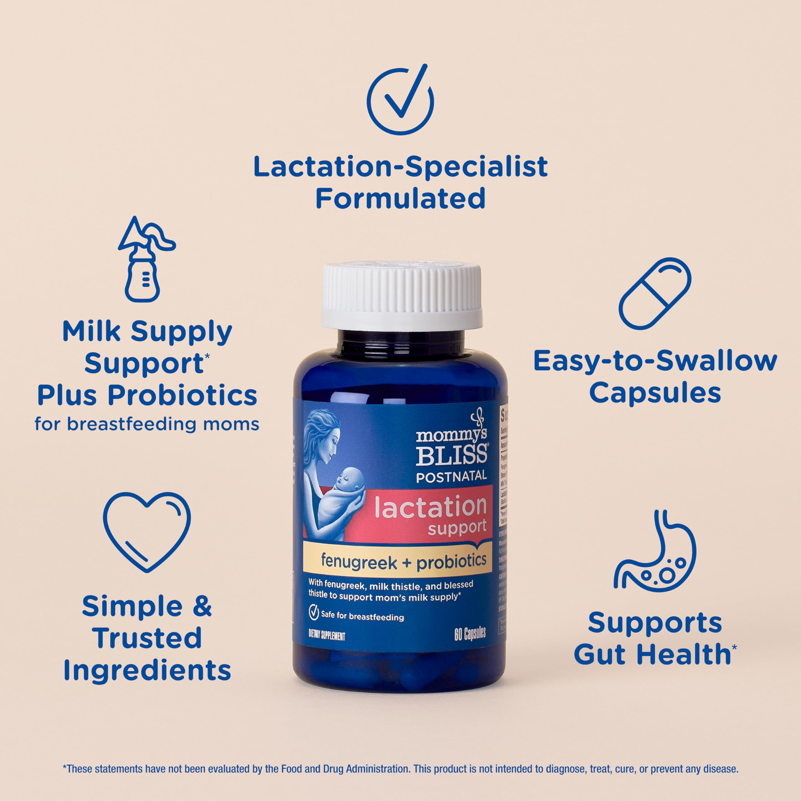 Mommy's Bliss Postnatal Lactation Capsules with capsules scattered