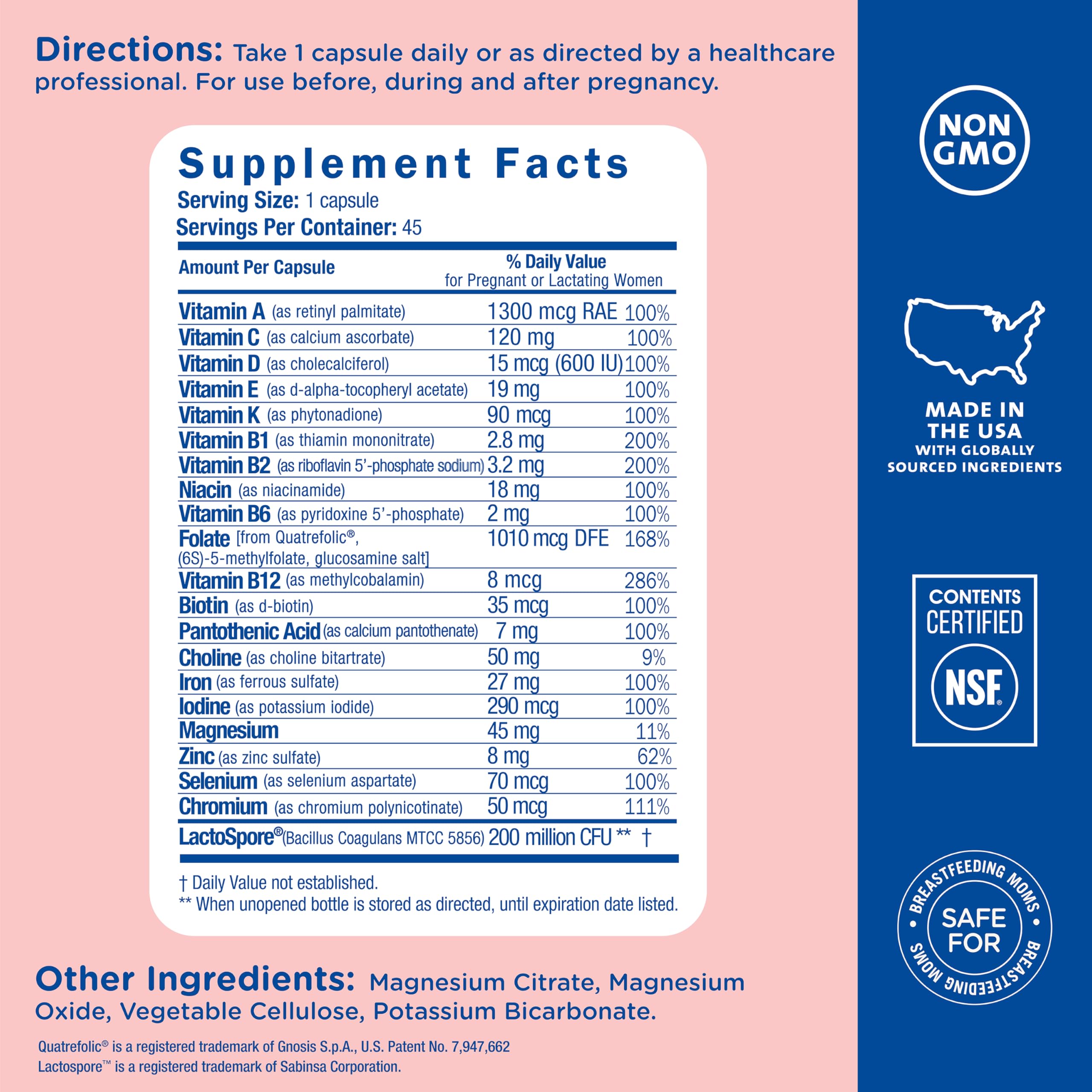 Mommy's Bliss Prenatal Multivitamins ingredients list close-up