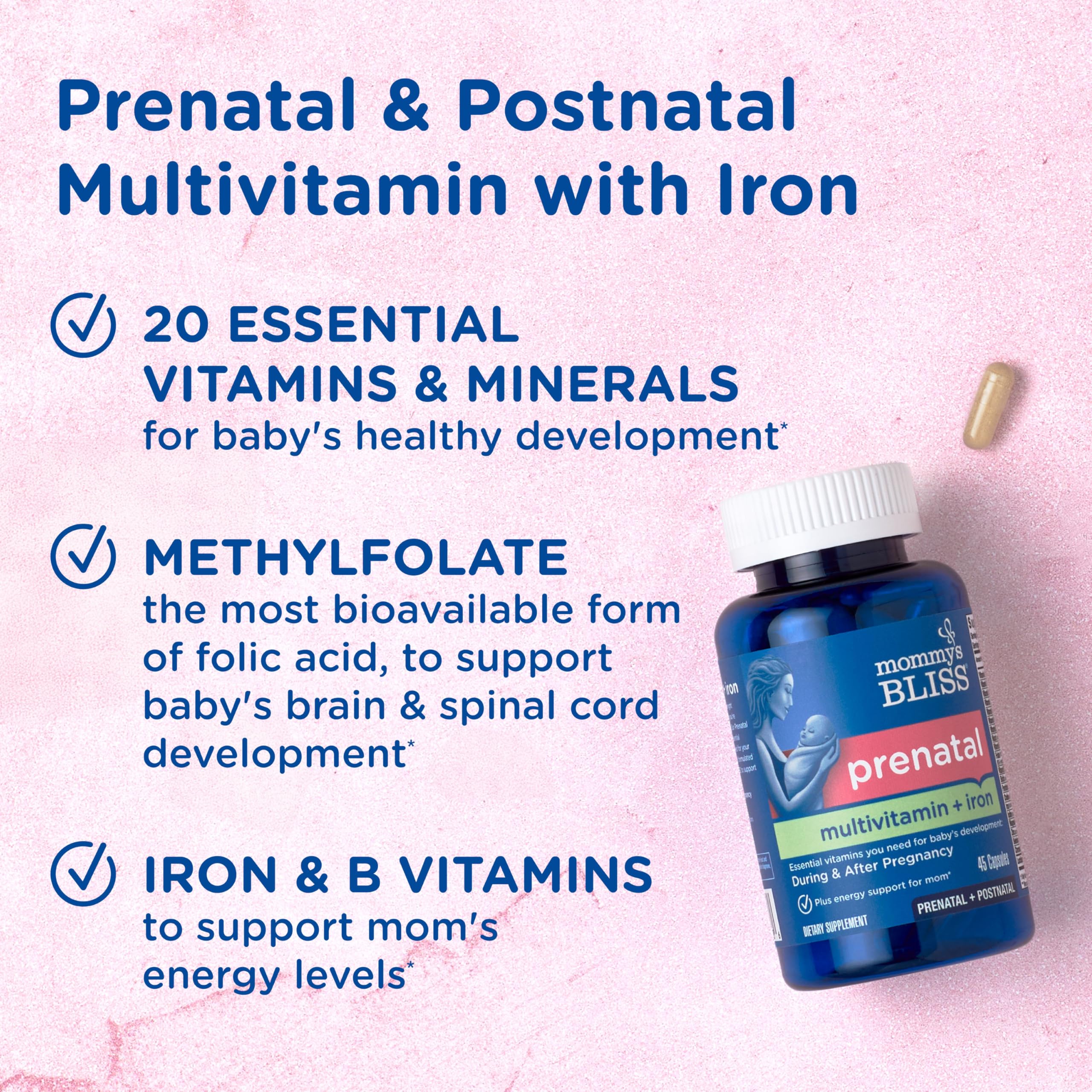 Mommy's Bliss Prenatal Multivitamins side view showing capsule details
