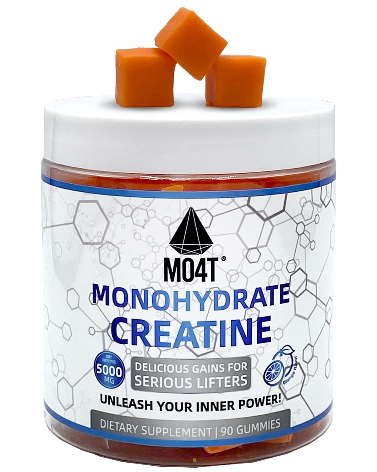 MOMOF4TRANSFORM Creatine Gummies 5g orange flavour in a gym bag