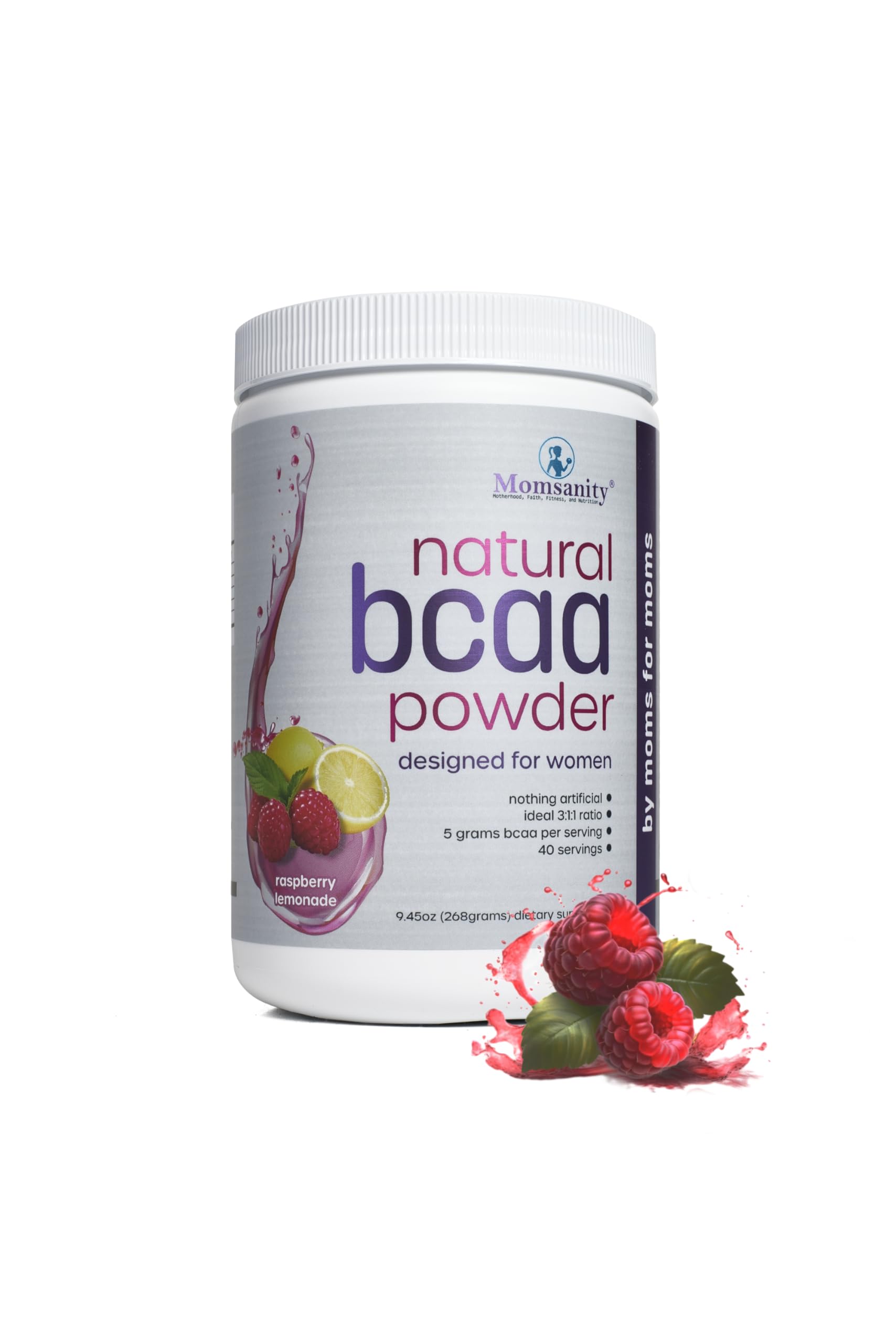 Momsanity BCAA Powder for Women 331g front view with natural ingredients
