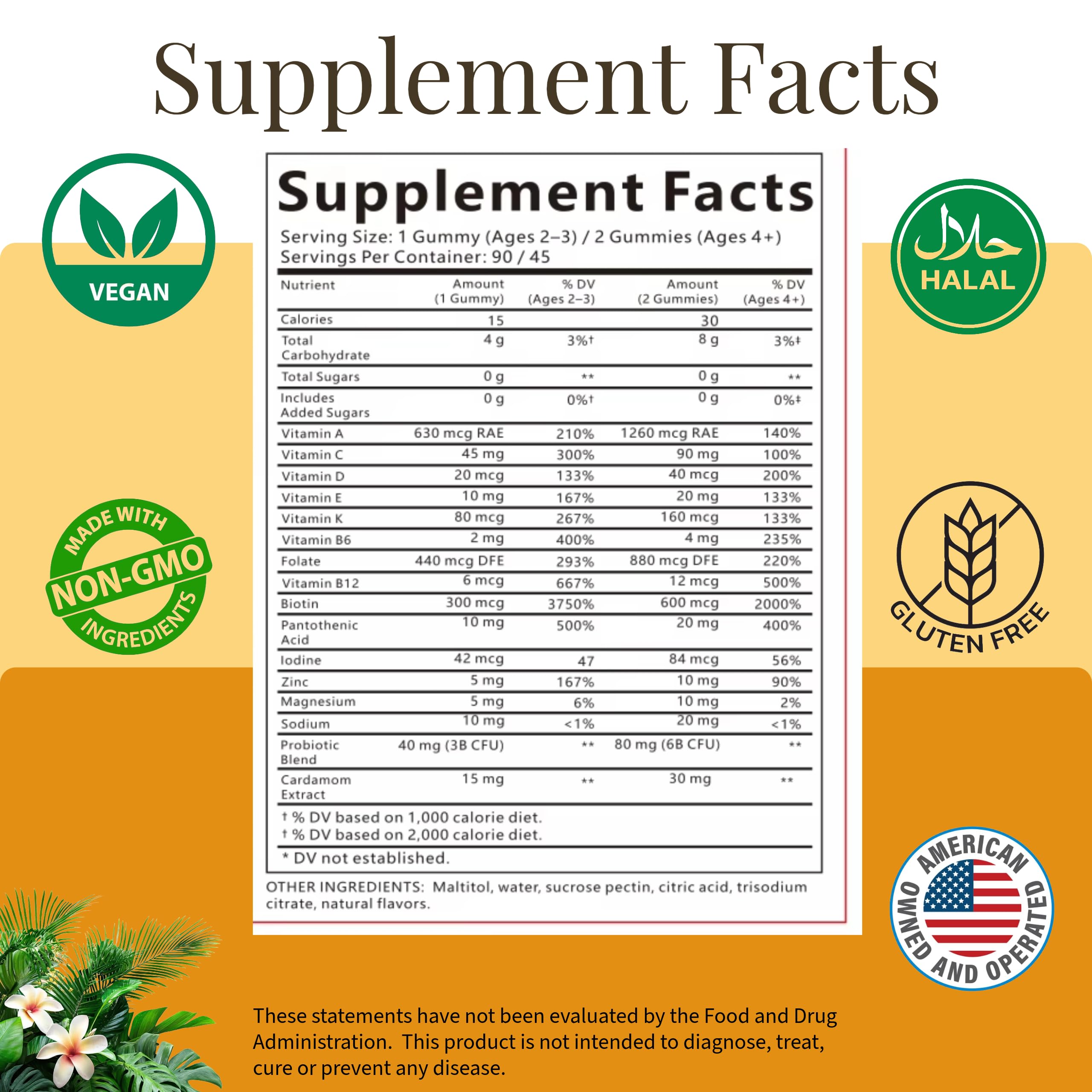 MonesAli Multivitamin Gummies side view with nutritional information