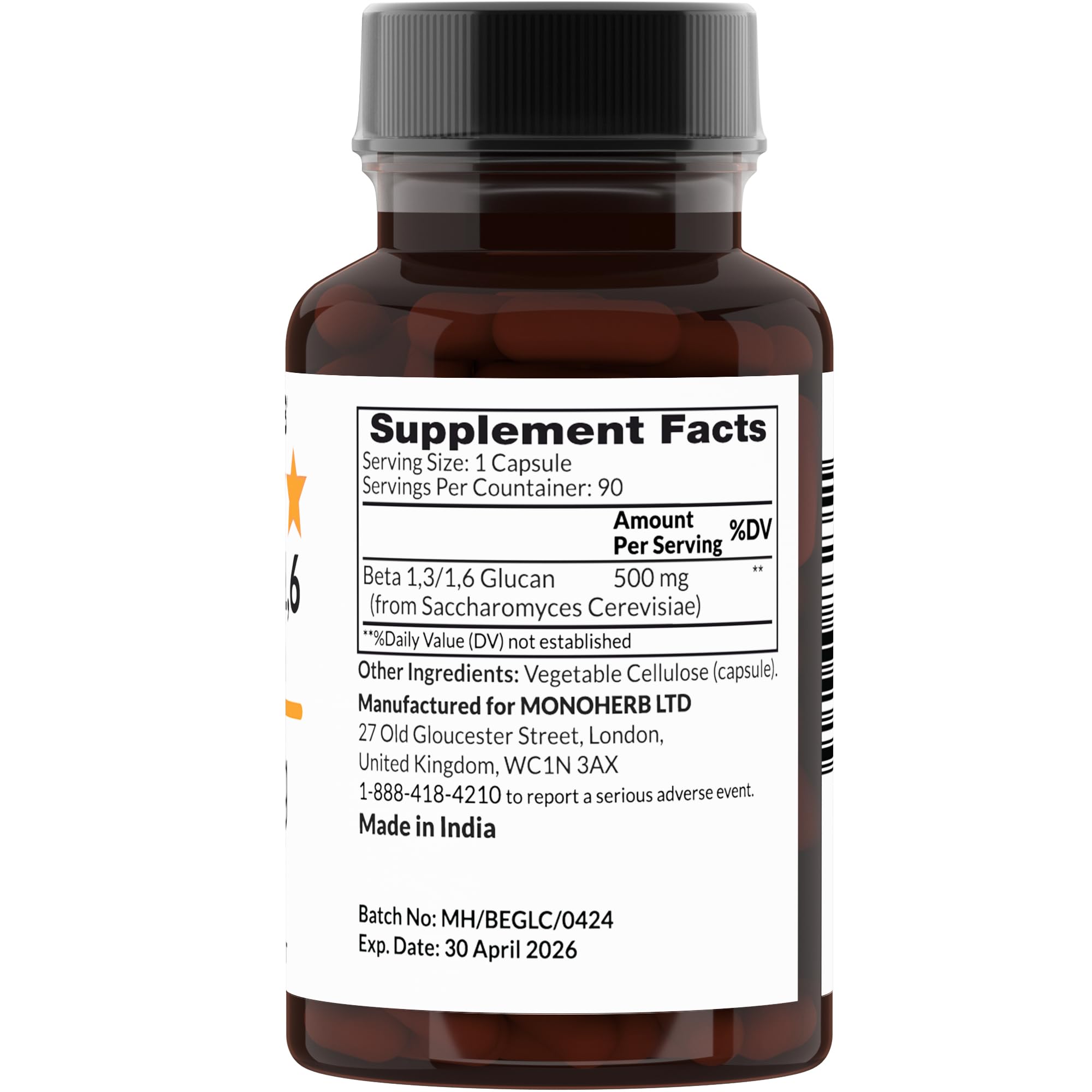 MONOHERB L-Glutamine 500mg capsule size comparison