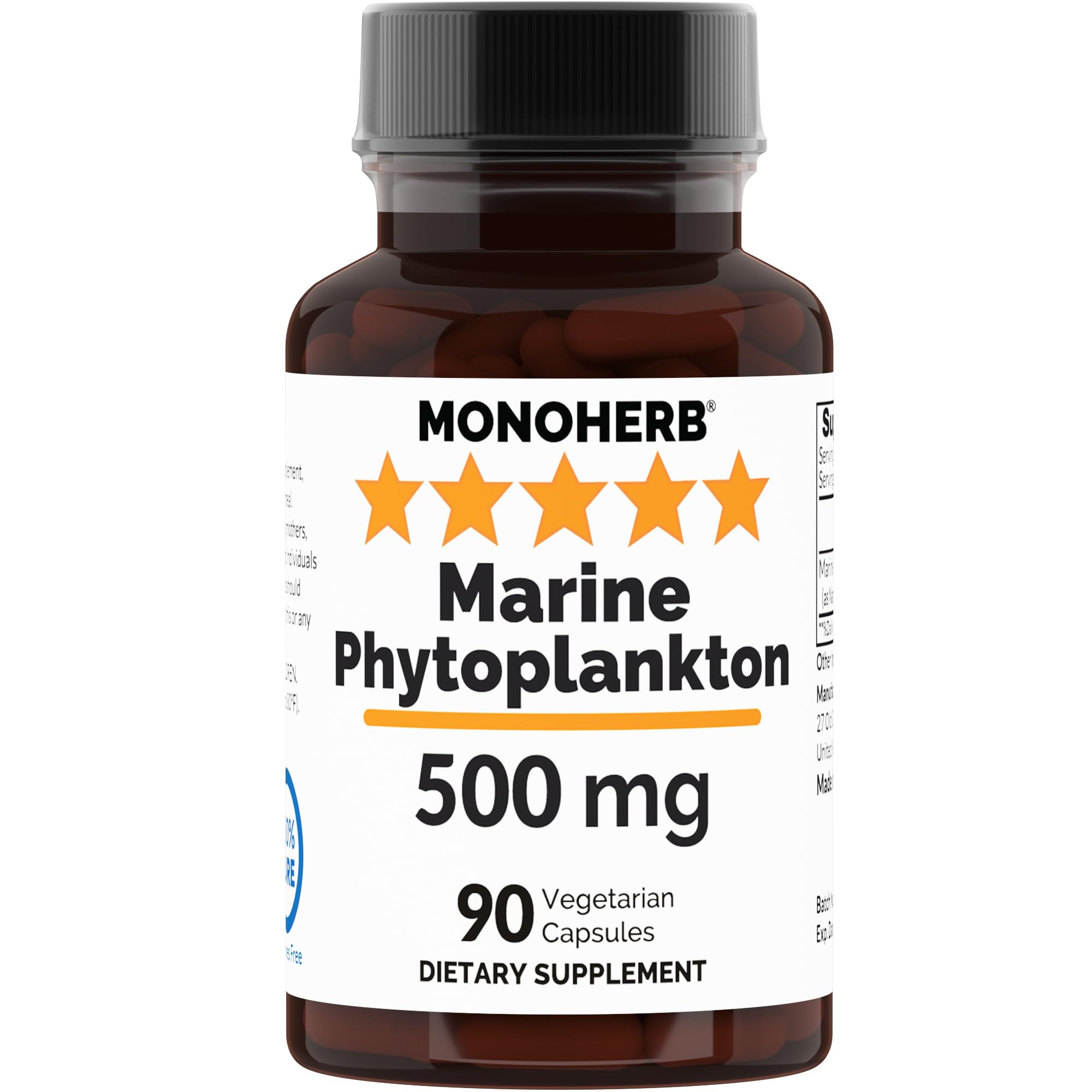 MONOHERB Marine Phytoplankton 500 mg 90 Vegetarian Capsules front view