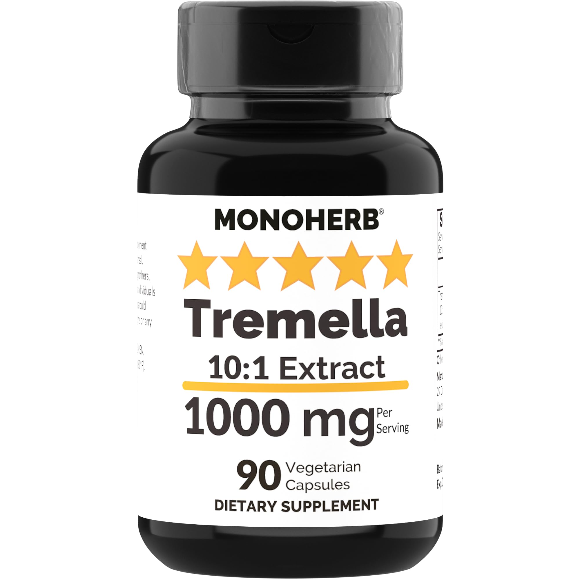 MONOHERB Tremella Mushroom Extract 1000 mg capsules front view