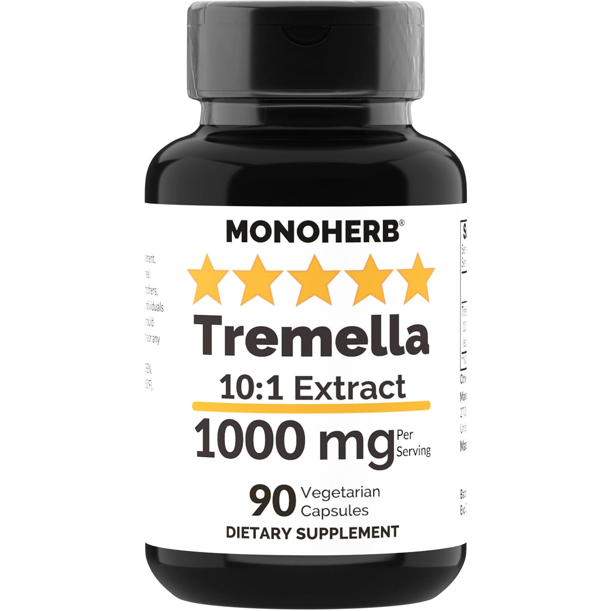 MONOHERB Tremella Mushroom Extract 1000 mg capsules front view