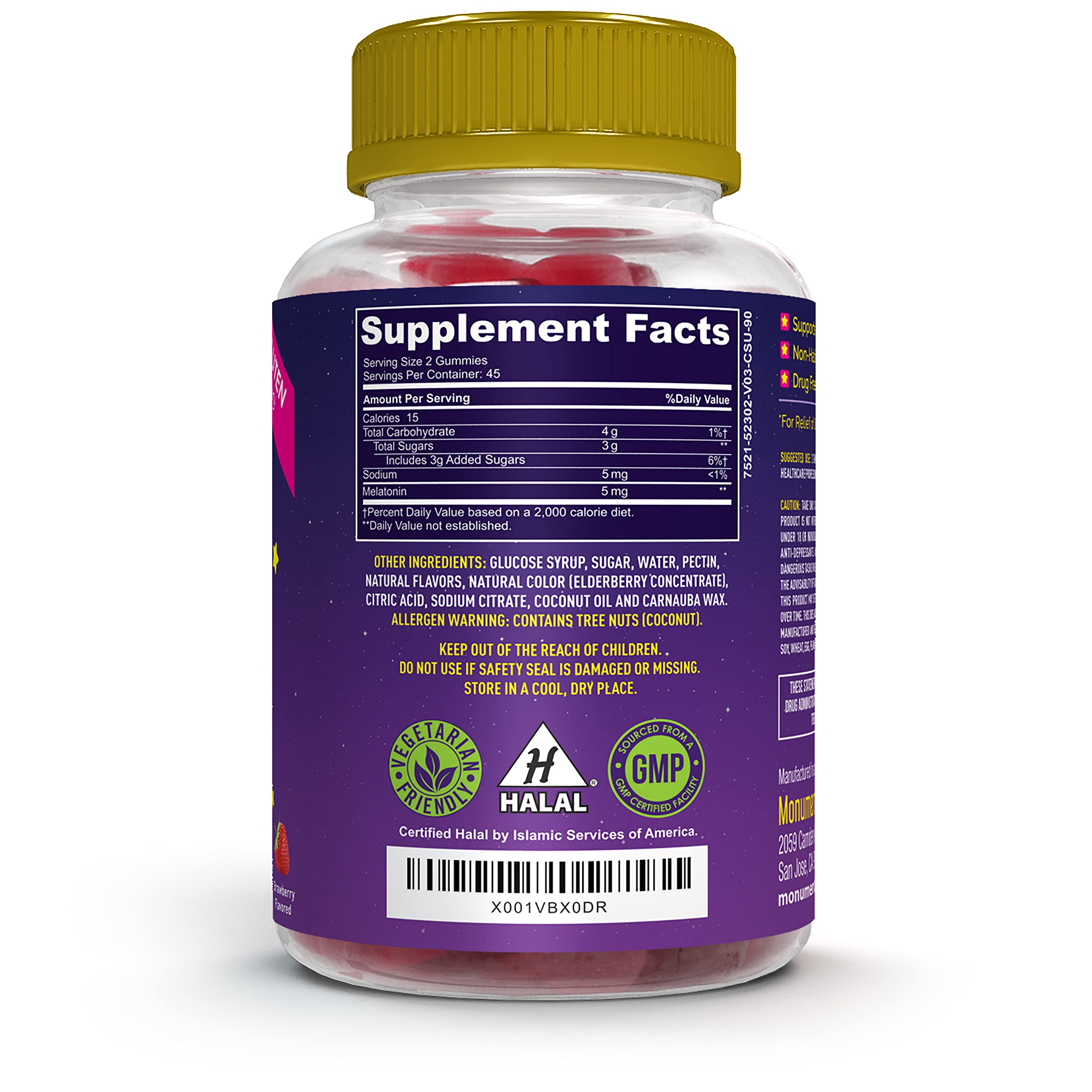 Monumental Nutrition Melatonin Gummies 5mg on a wooden table