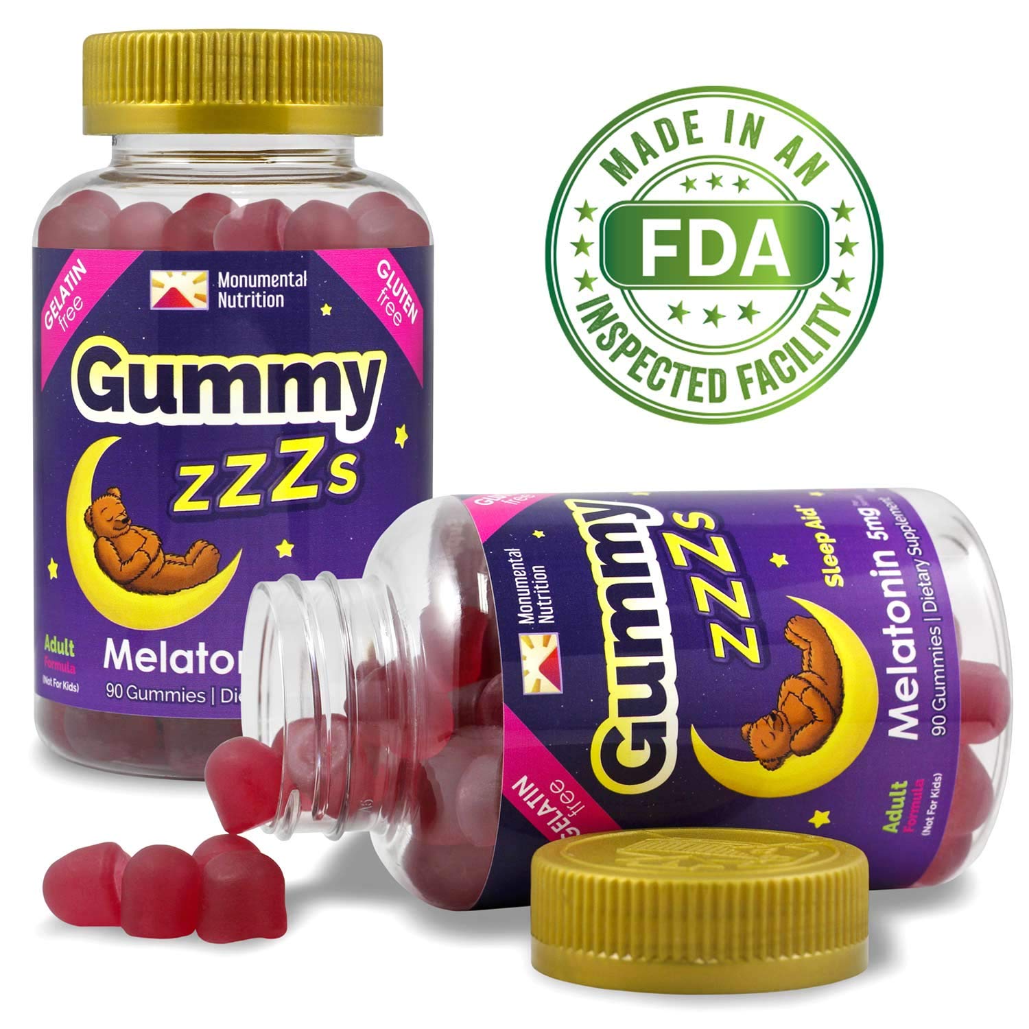 Monumental Nutrition Melatonin Gummies 5mg side view packaging