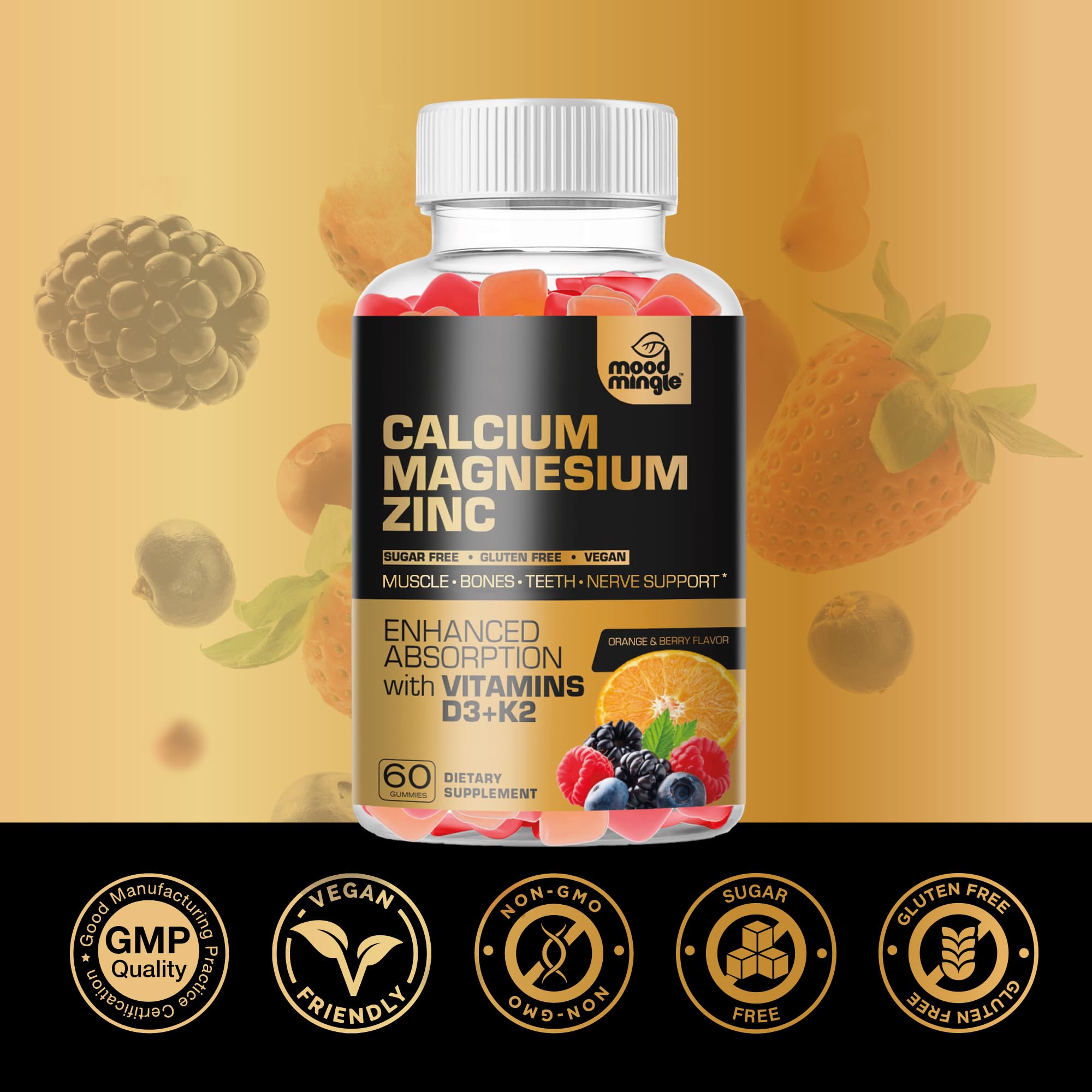 Mood Mingle Calcium Magnesium Zinc Gummies nutritional information label
