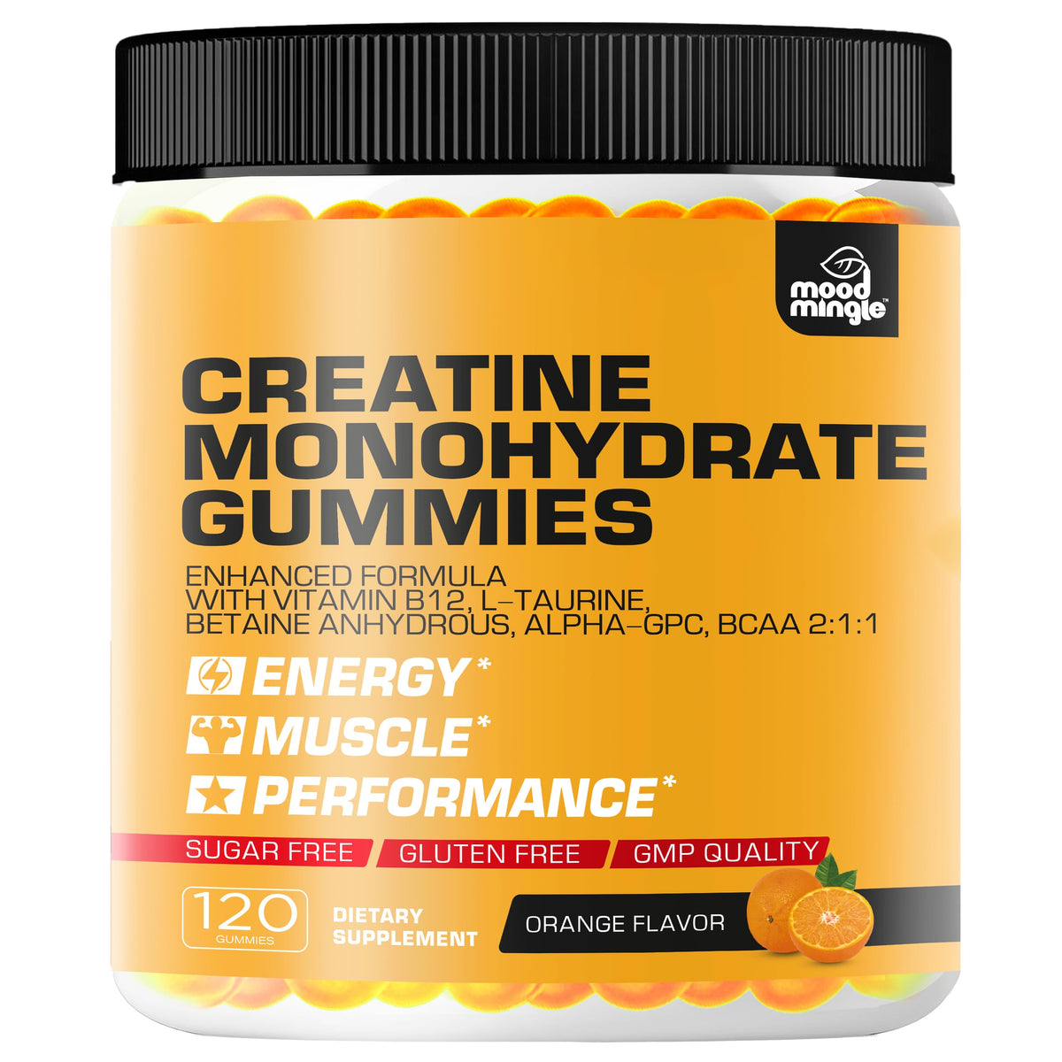 Mood Mingle Creatine Monohydrate Gummies front view with packaging