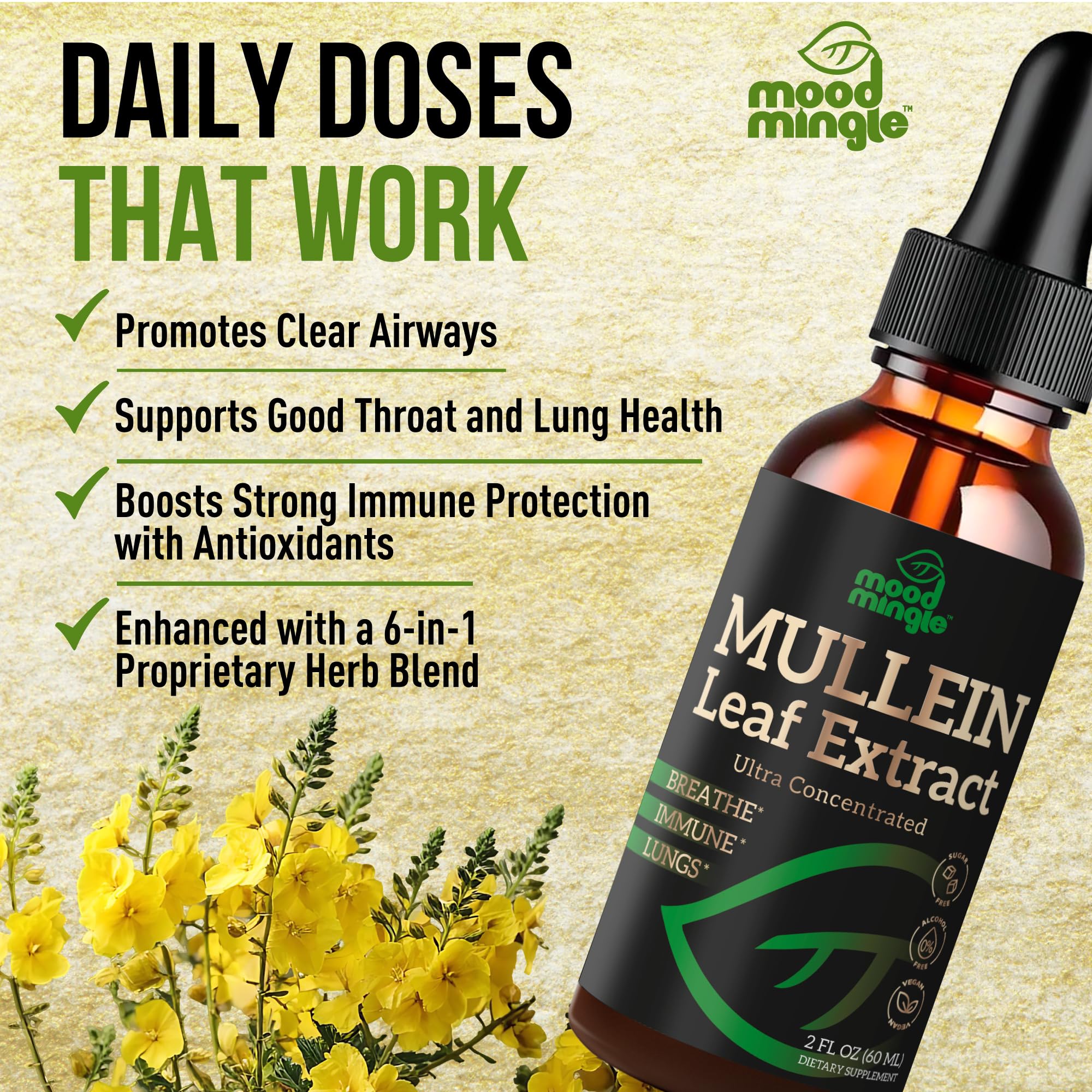 Mood Mingle Mullein Leaf Extract bottle with dropper