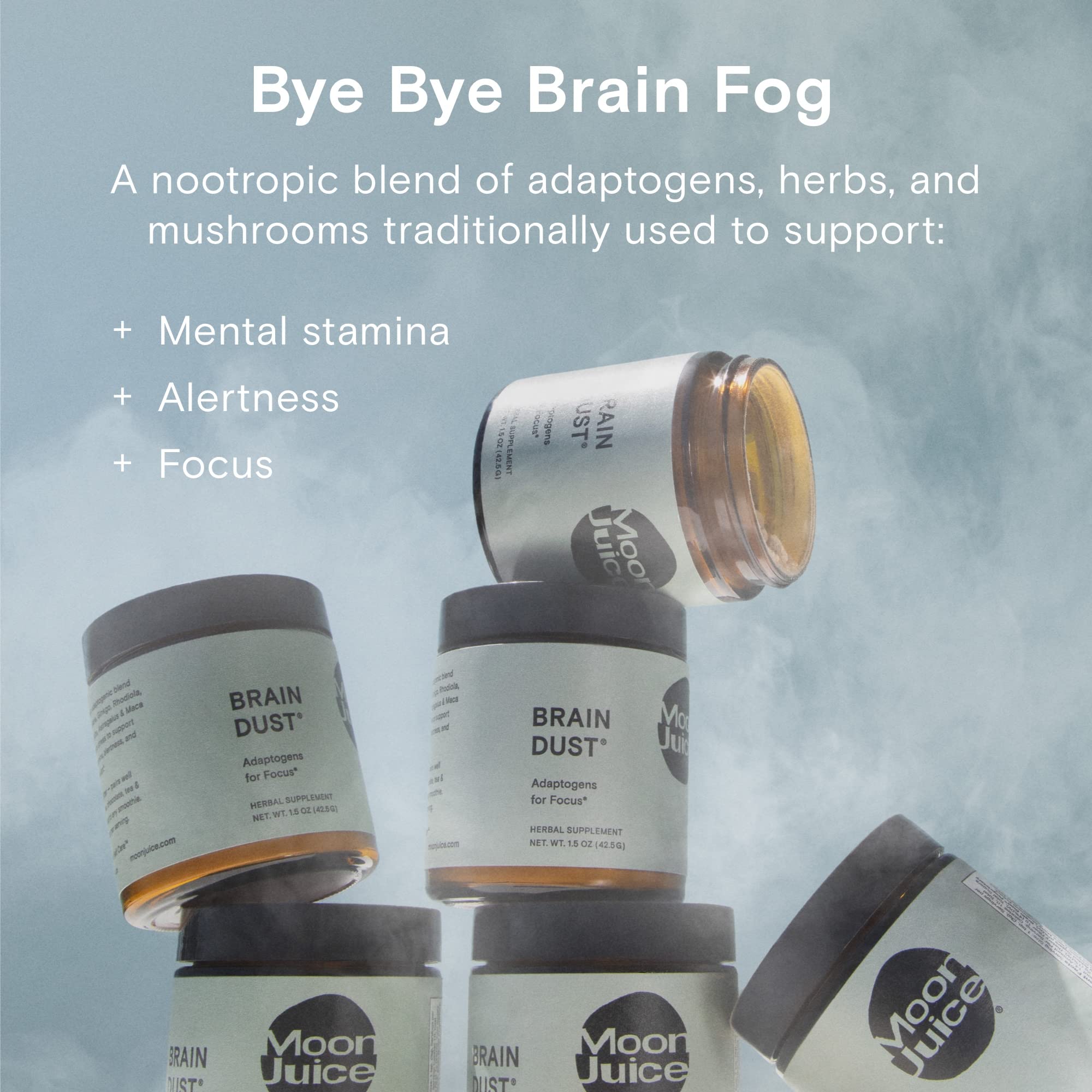 Moon Juice Brain Dust 168g on a kitchen counter