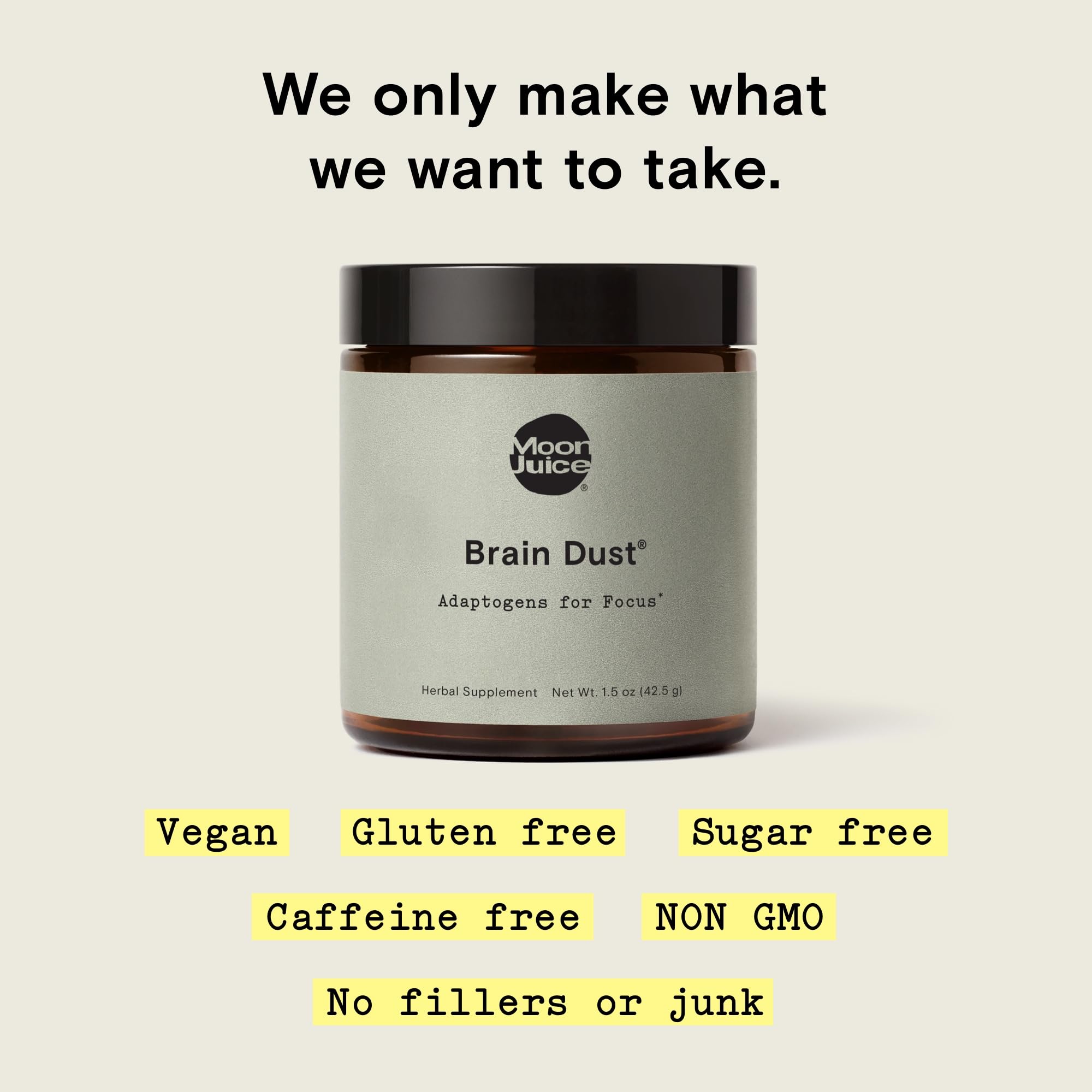 Moon Juice Brain Dust 168g powder in a teaspoon