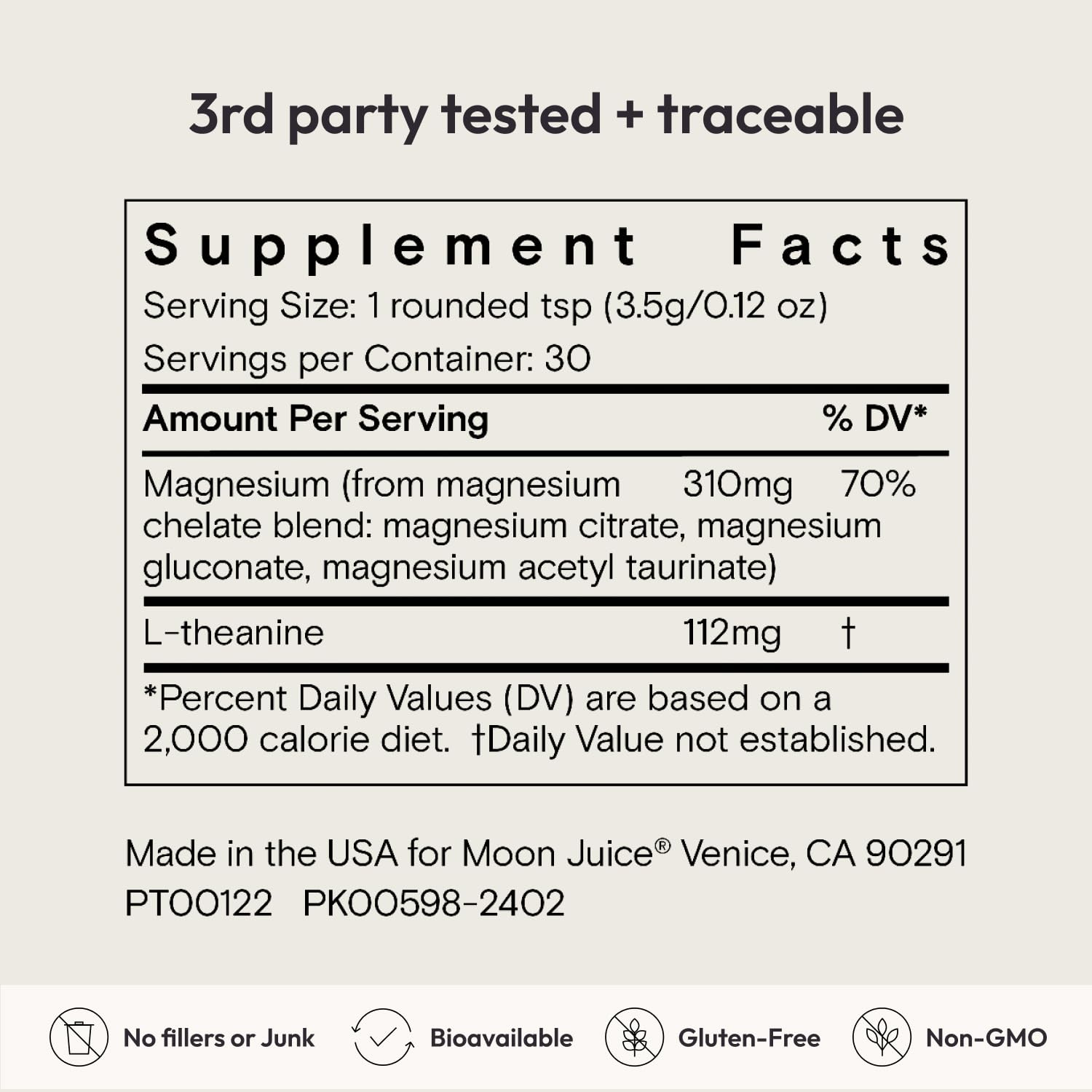 Moon Juice Magnesium Supplement Powder packaging side view