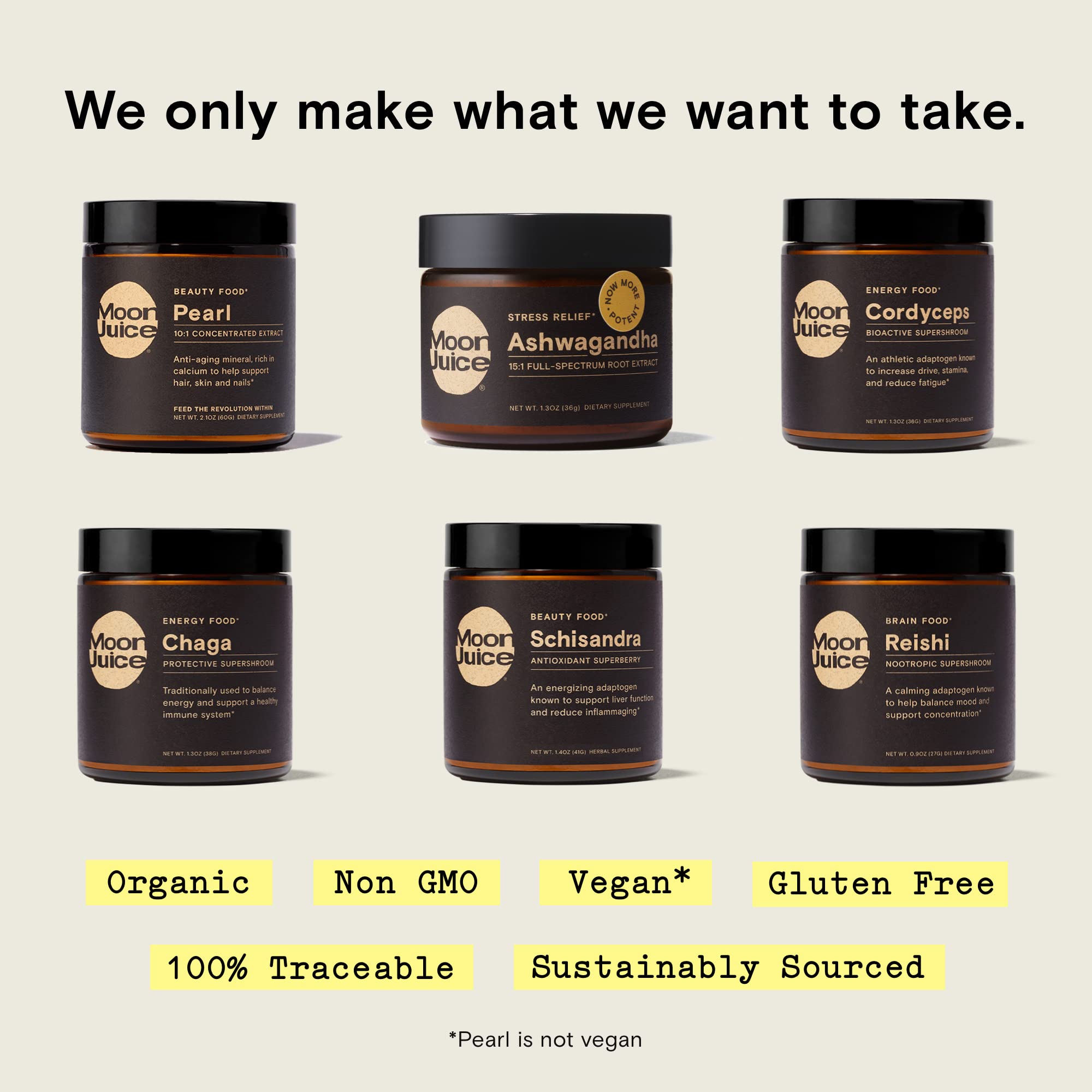 Moon Juice Organic Ashwagandha Powder in a bowl with chocolate and coffee