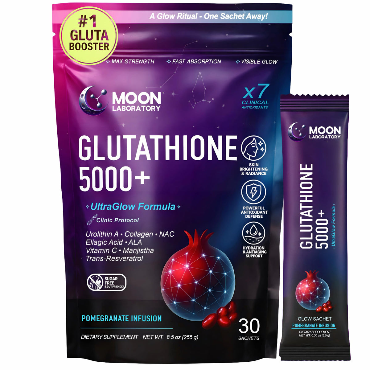 Moon Laboratory Glutathione 5000mg Powder Drink sachets front view