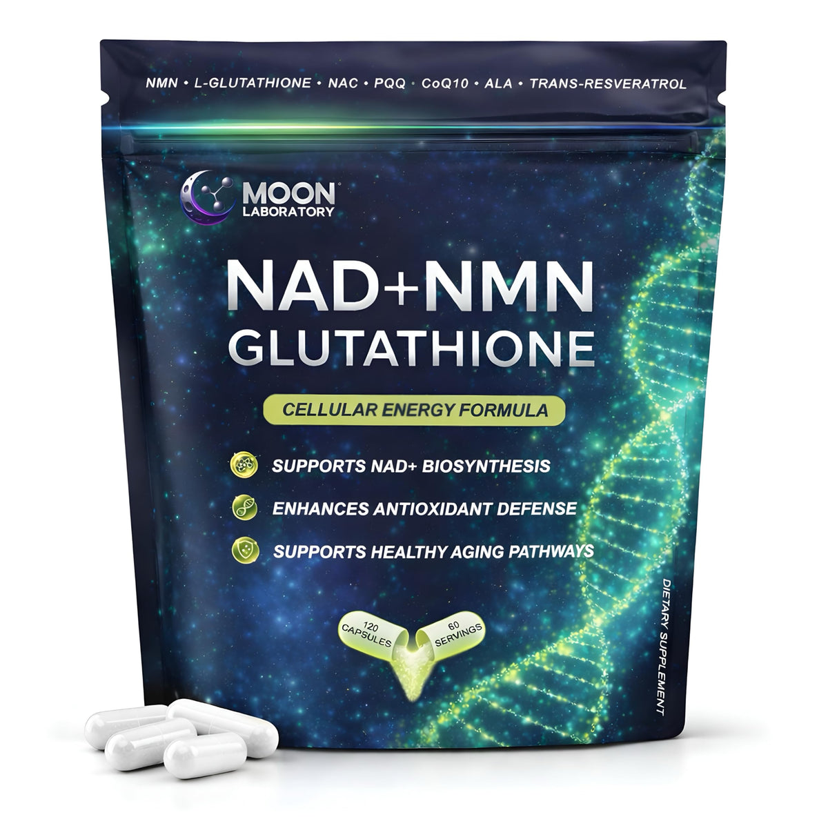 Moon Laboratory NAD+ Support Supplement 120 capsules front view