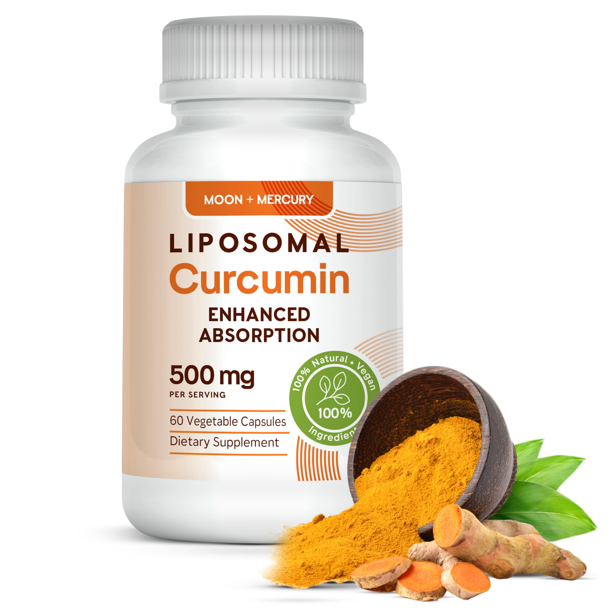 Moon + Mercury Turmeric Curcumin Capsules 500mg front view