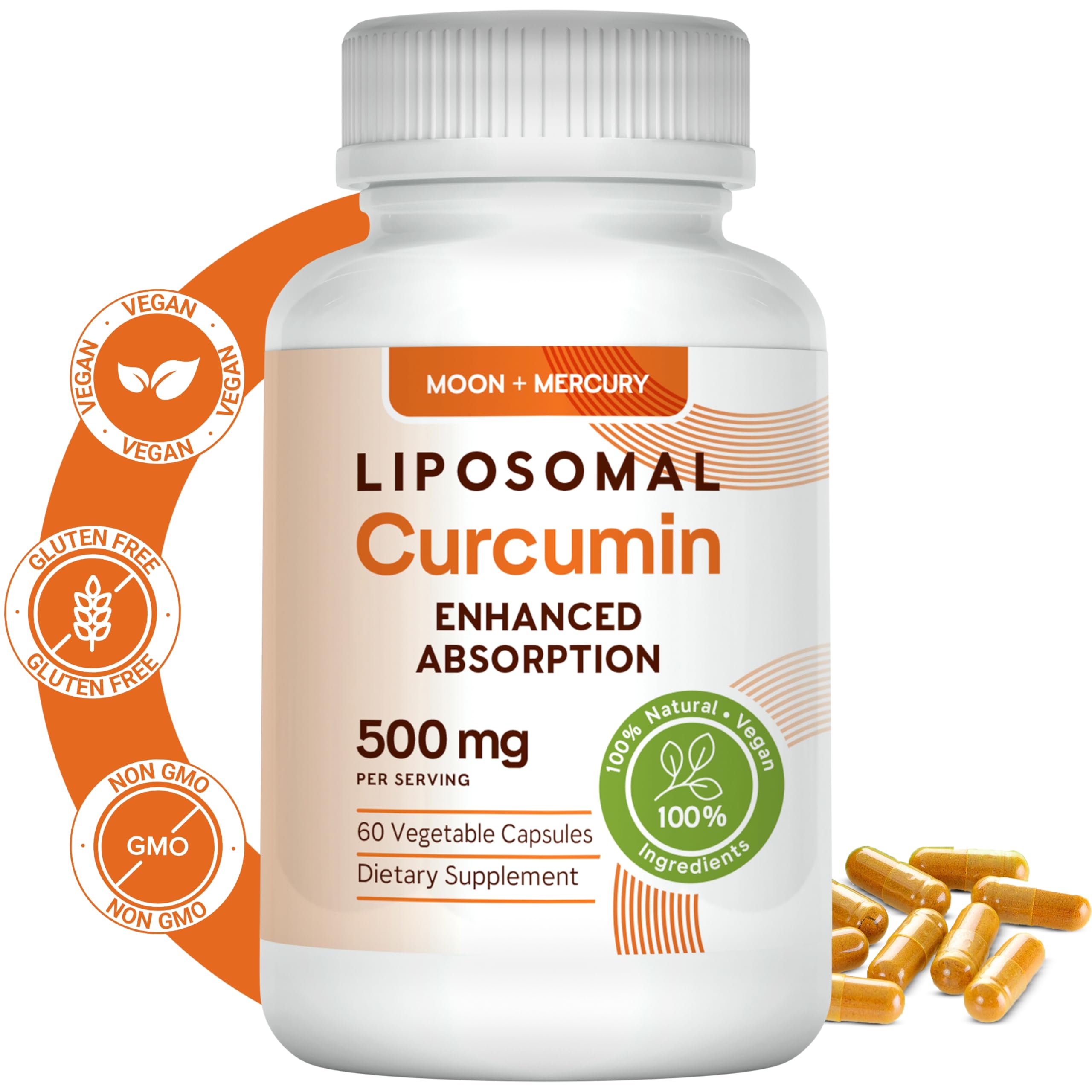 Moon + Mercury Turmeric Curcumin Capsules 500mg side view