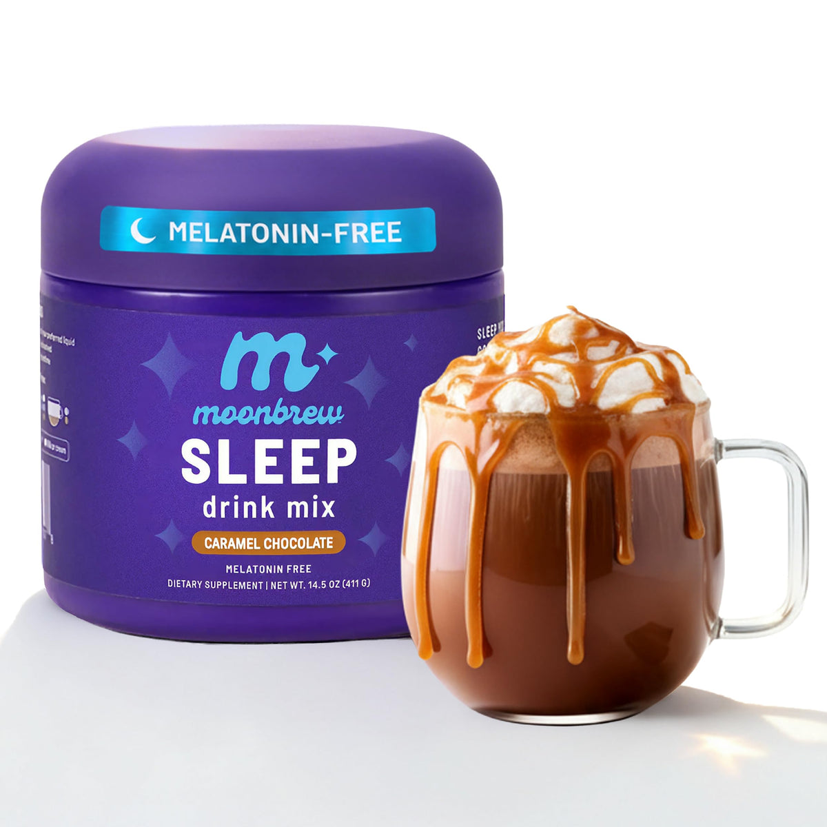 MoonBrew Caramel Chocolate Sleep Aid jar front view