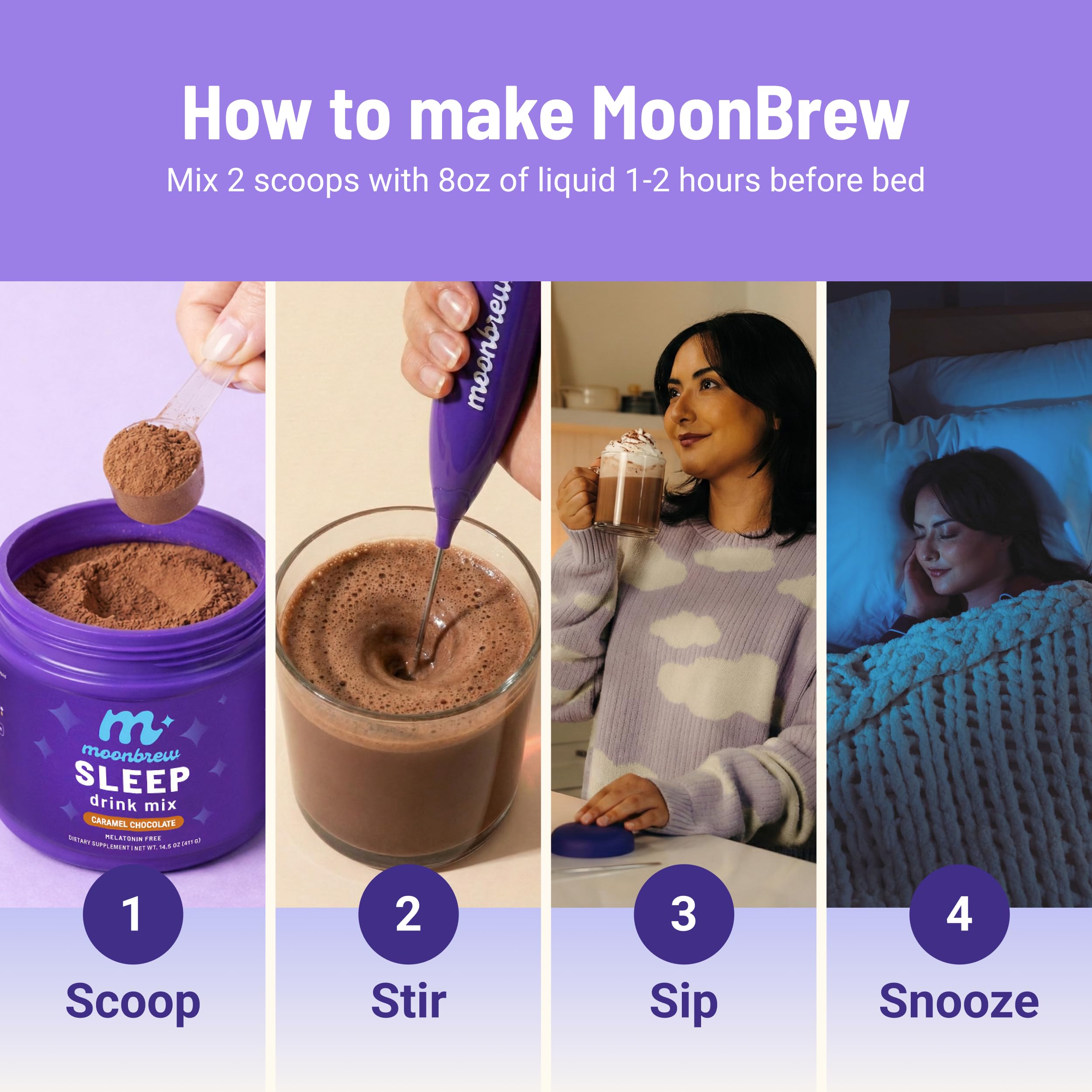 MoonBrew Caramel Chocolate Sleep Aid jar with a spoon