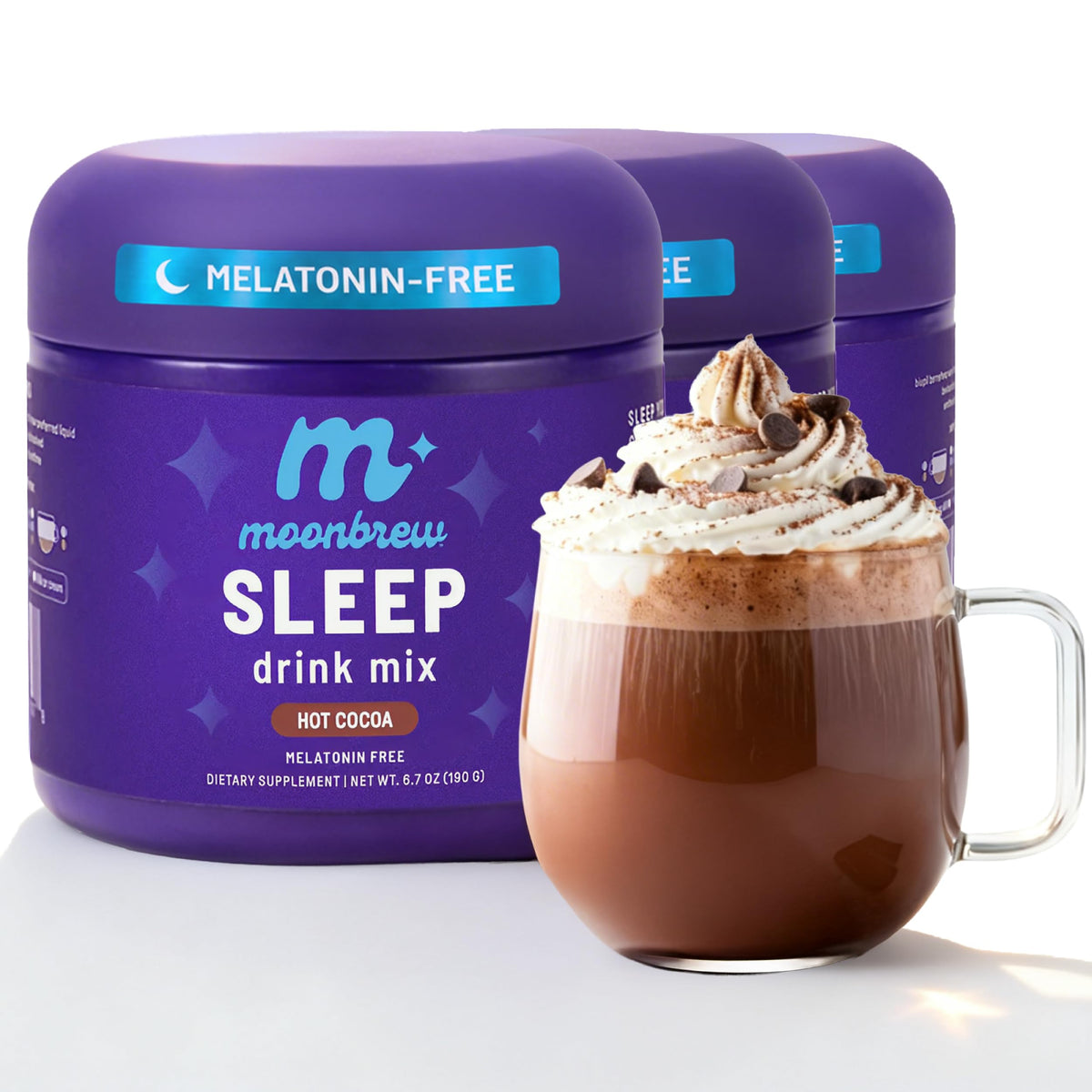 MoonBrew Magnesium Hot Cocoa 3 Pack front view with packaging