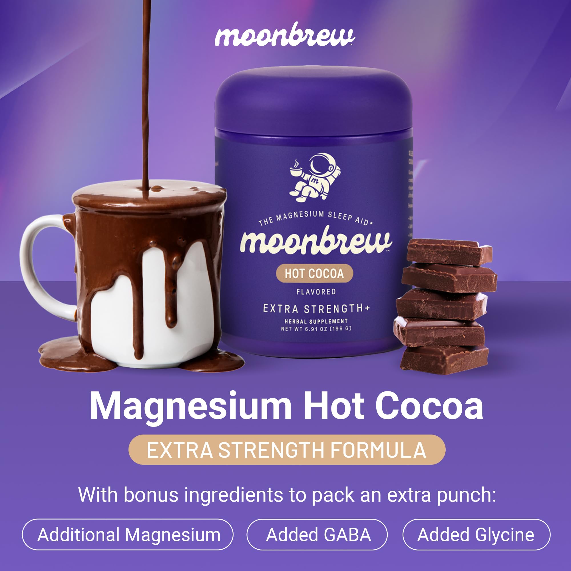 MoonBrew Magnesium Hot Cocoa Extra-Strength jar side view