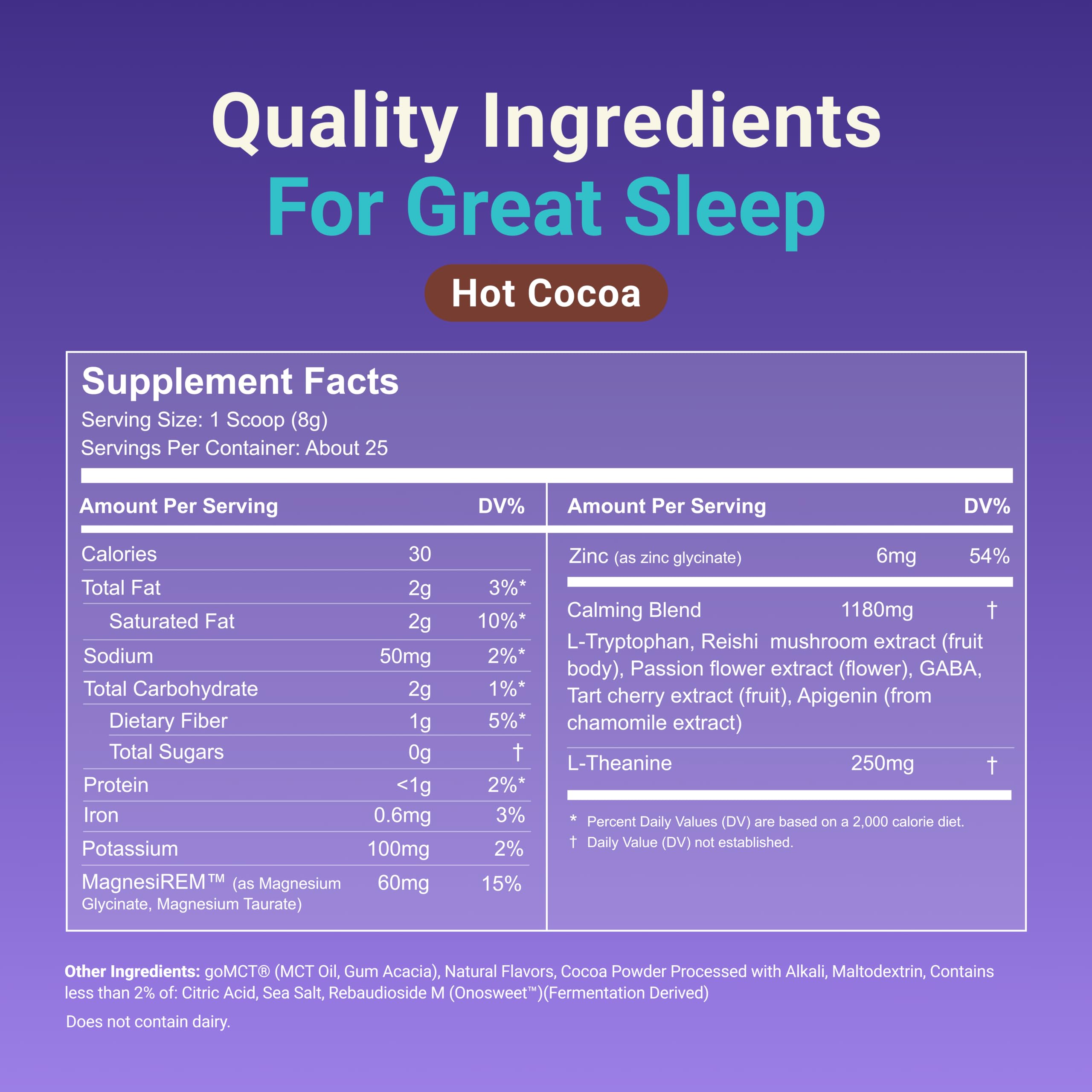 MoonBrew Magnesium Hot Cocoa Sleep Aid back view of packaging