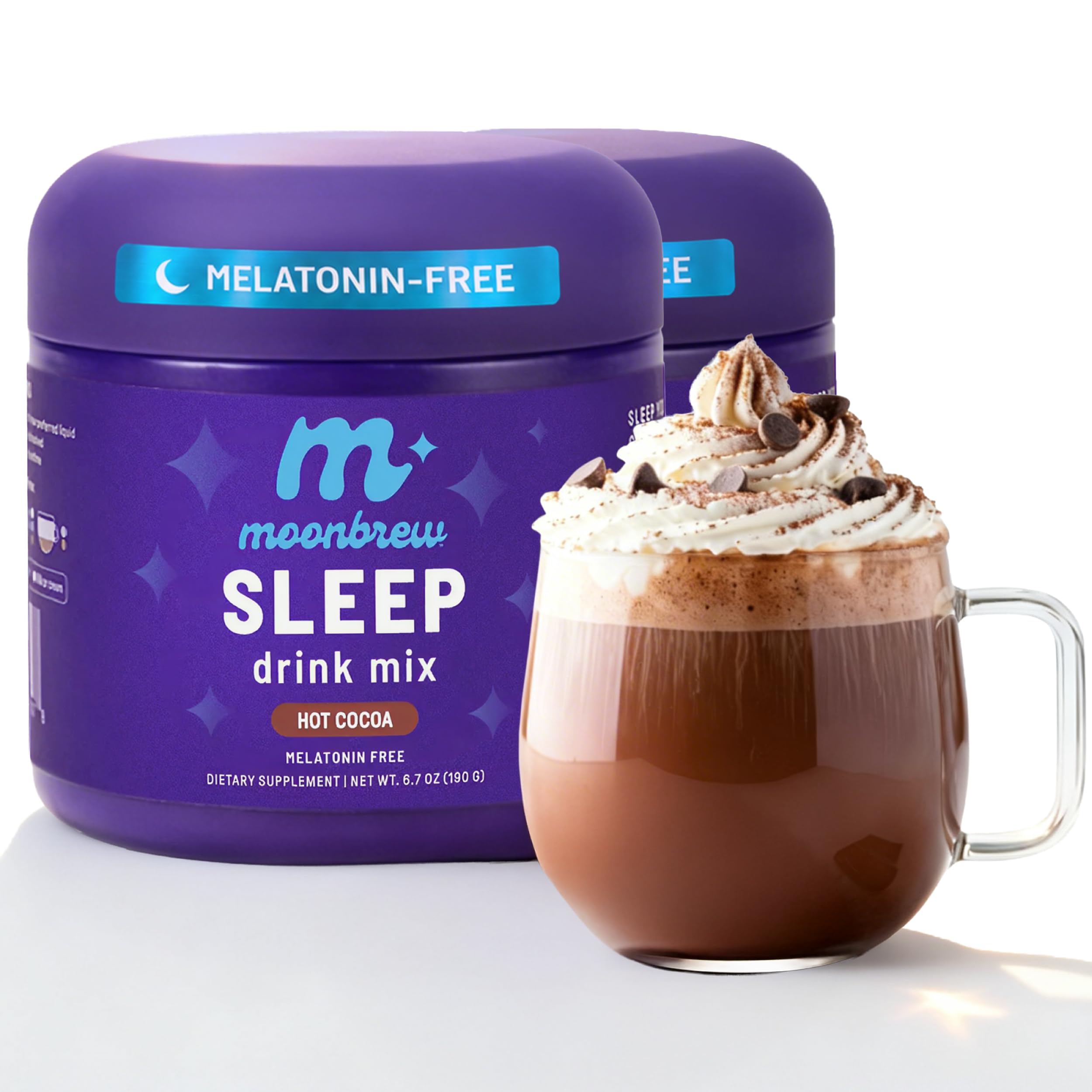 MoonBrew Magnesium Hot Cocoa Sleep Aid front view of packaging