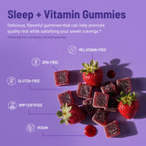 MoonBrew Strawberry Sleep Gummies on a wooden table