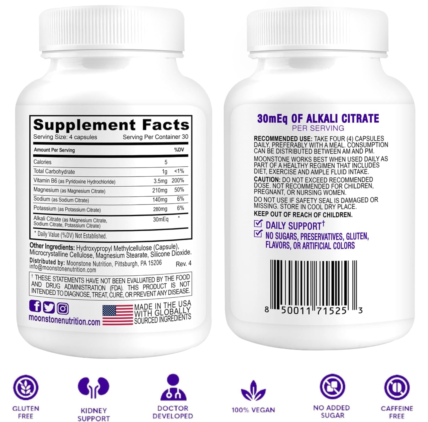 Moonstone Kidney Health Supplement side view of bottle