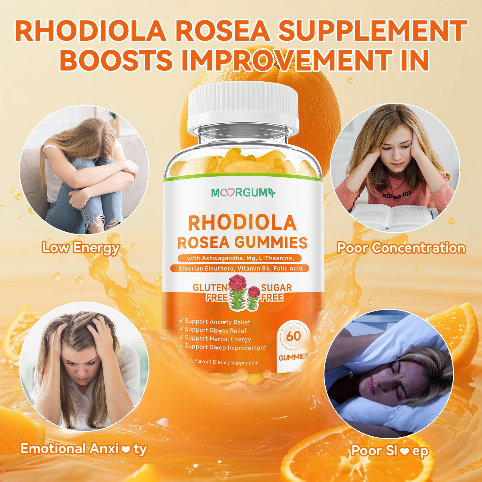 MOORGUMY Ashwagandha Supplement with Rhodiola and L-Theanine