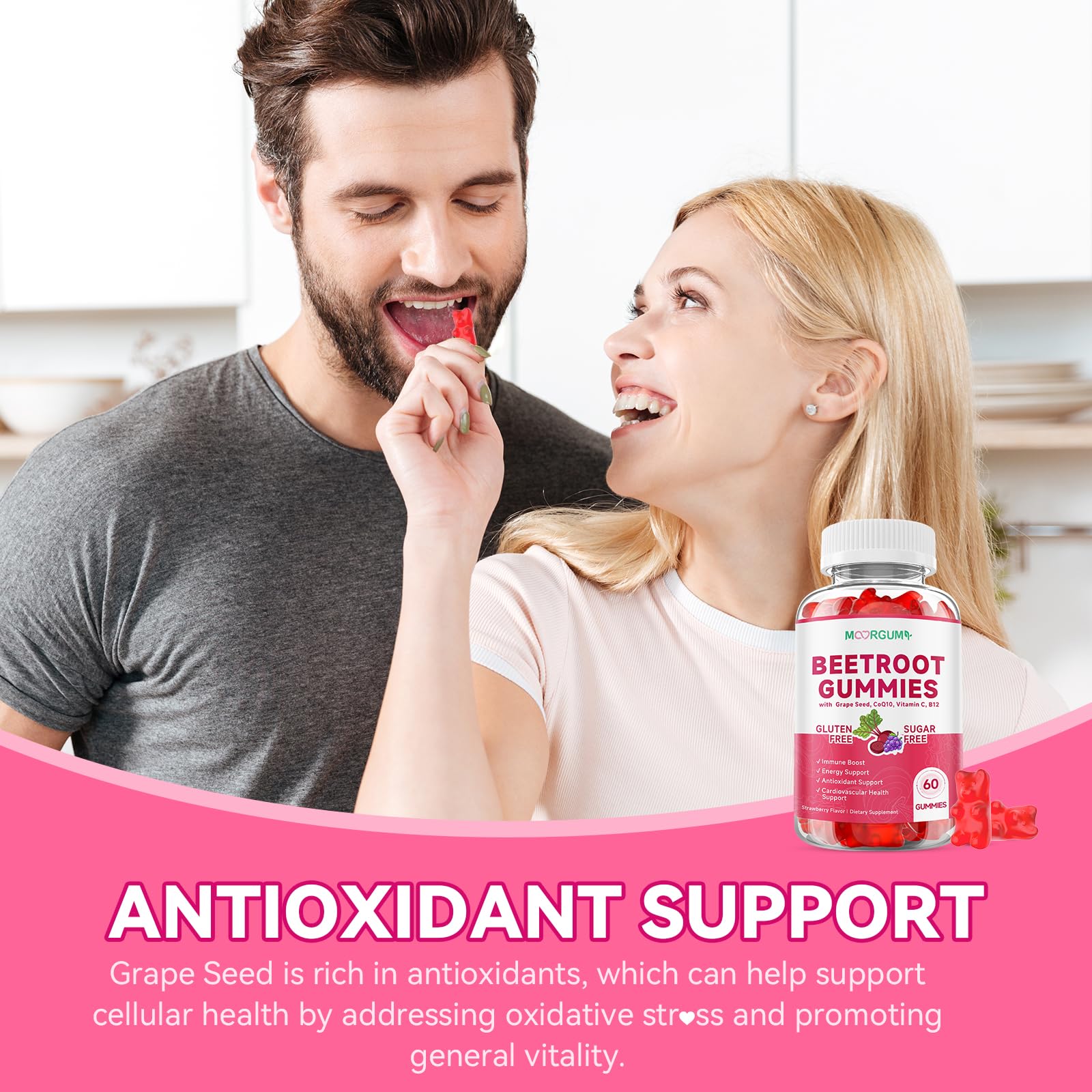 MOORGUMY Grape Seed Extract supplement with a glass of water