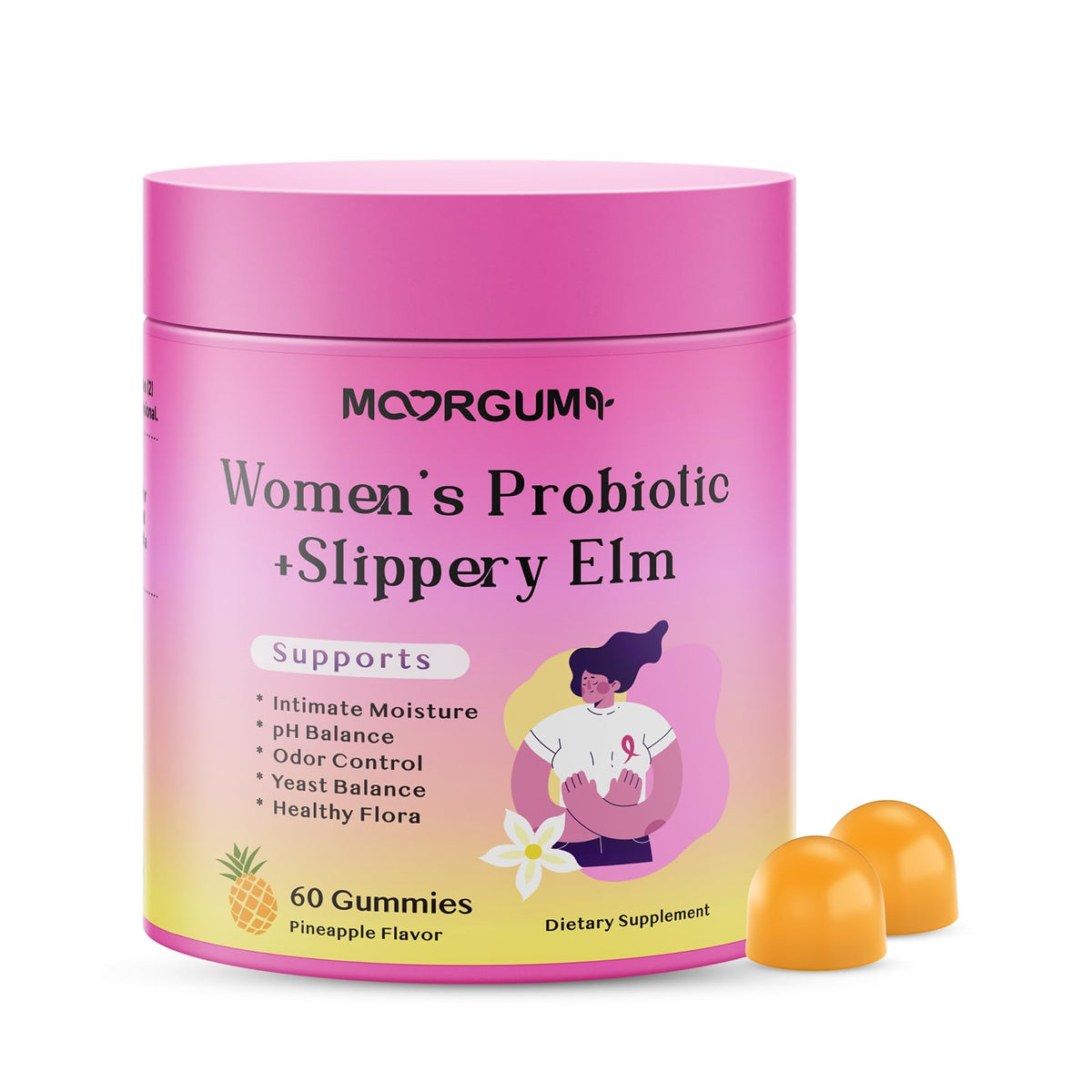 MOORGUMY Probiotic Gummies front view with pineapple flavour