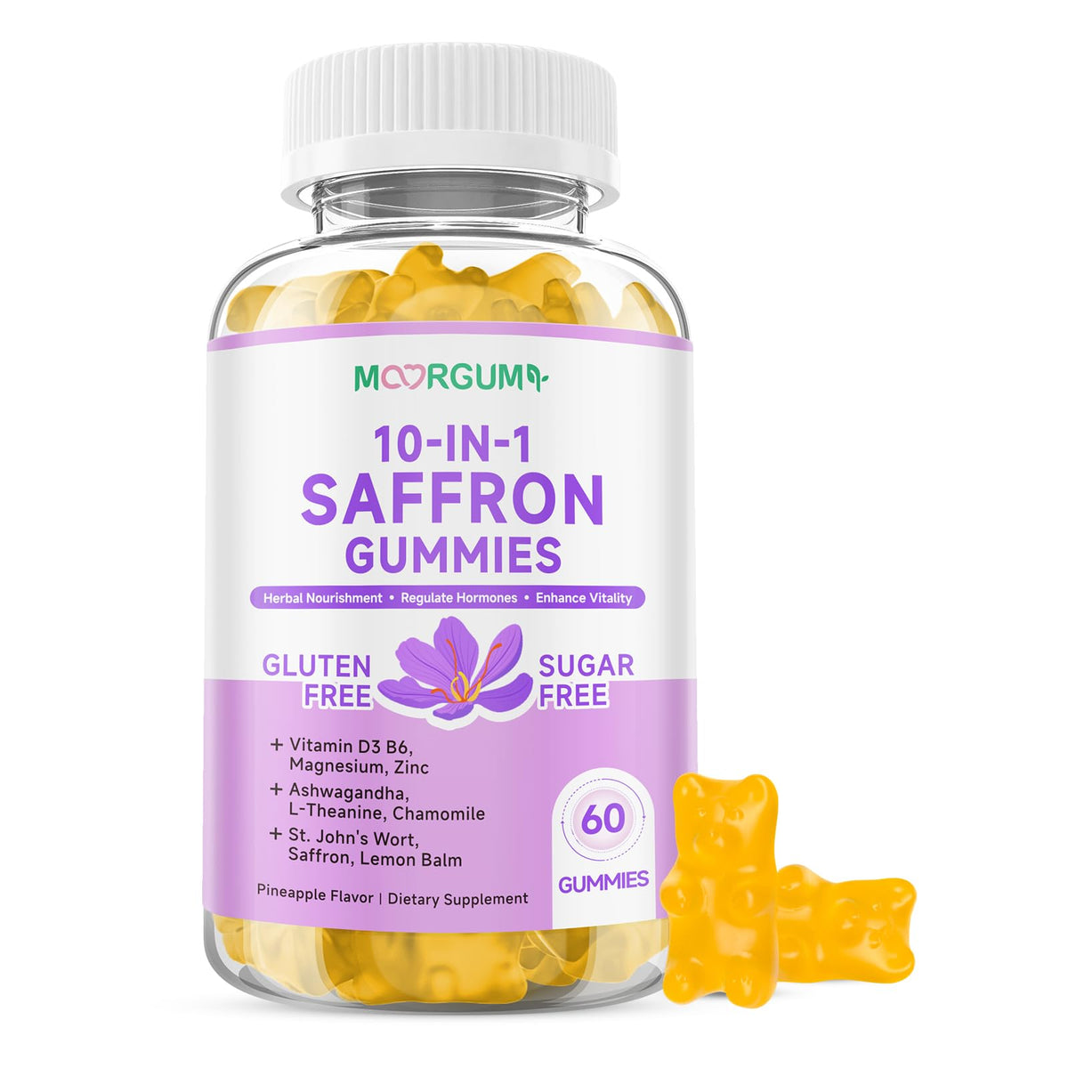 MOORGUMY Saffron Gummies front view with packaging
