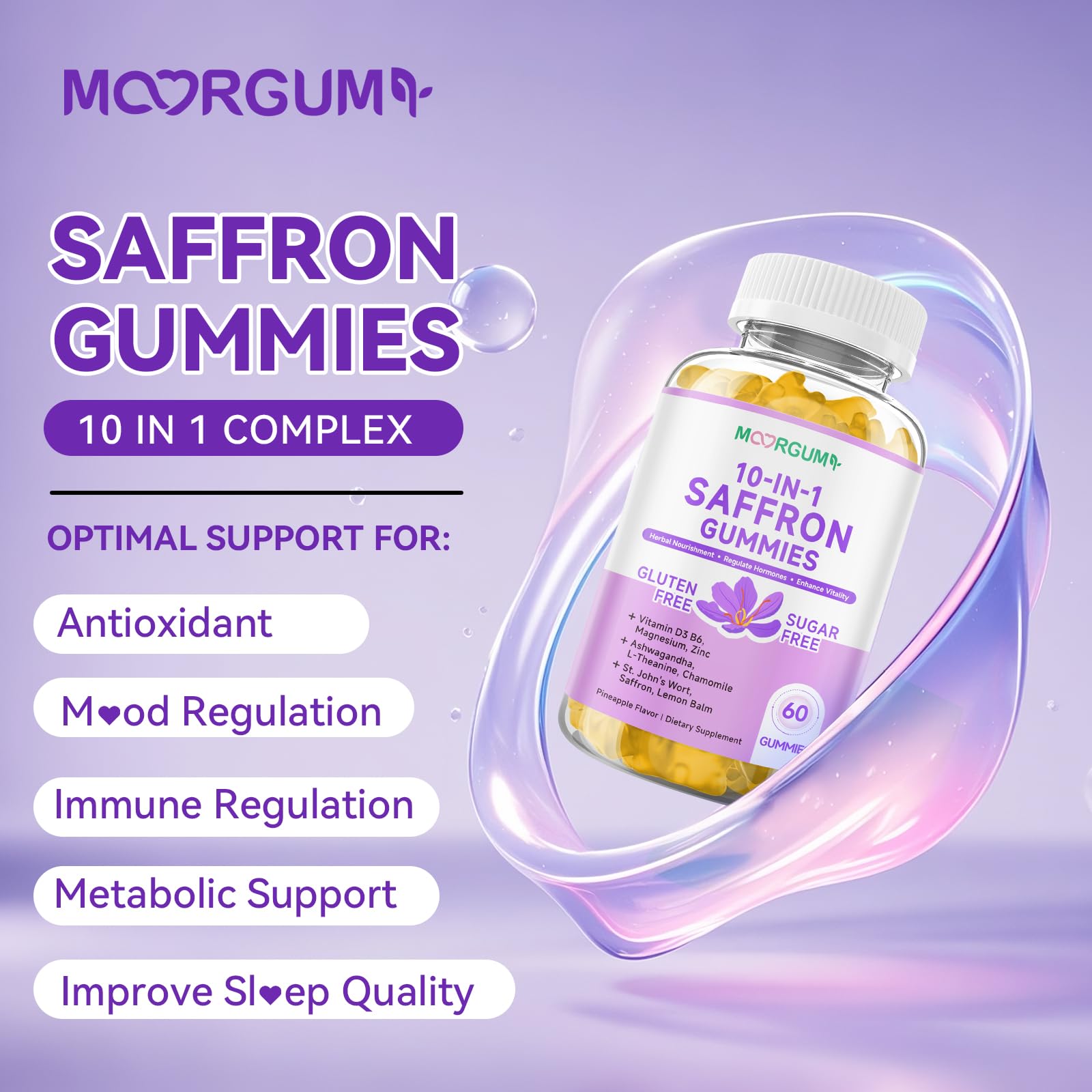 MOORGUMY Saffron Gummies side view of packaging