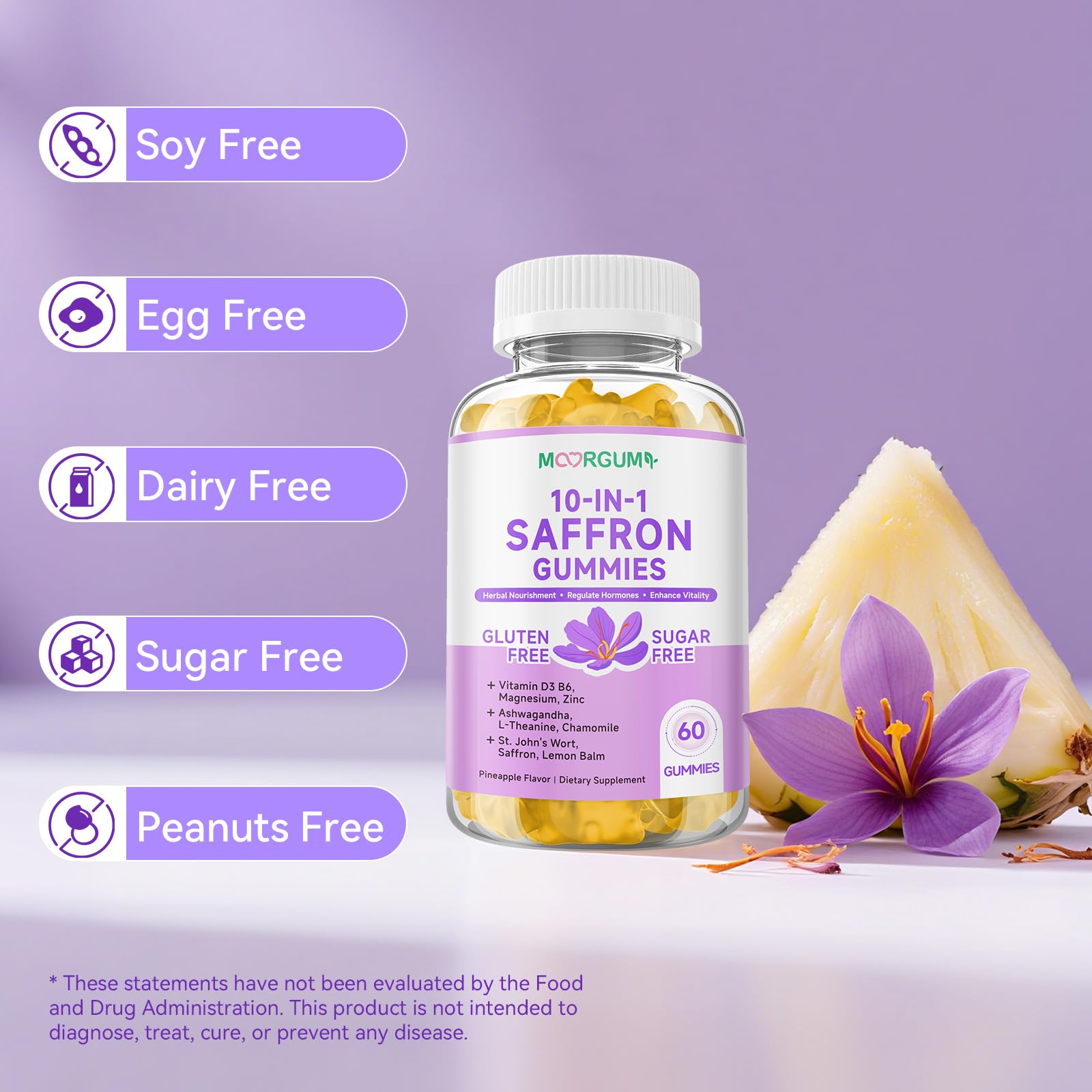MOORGUMY Saffron Gummies with a measuring spoon for dosage