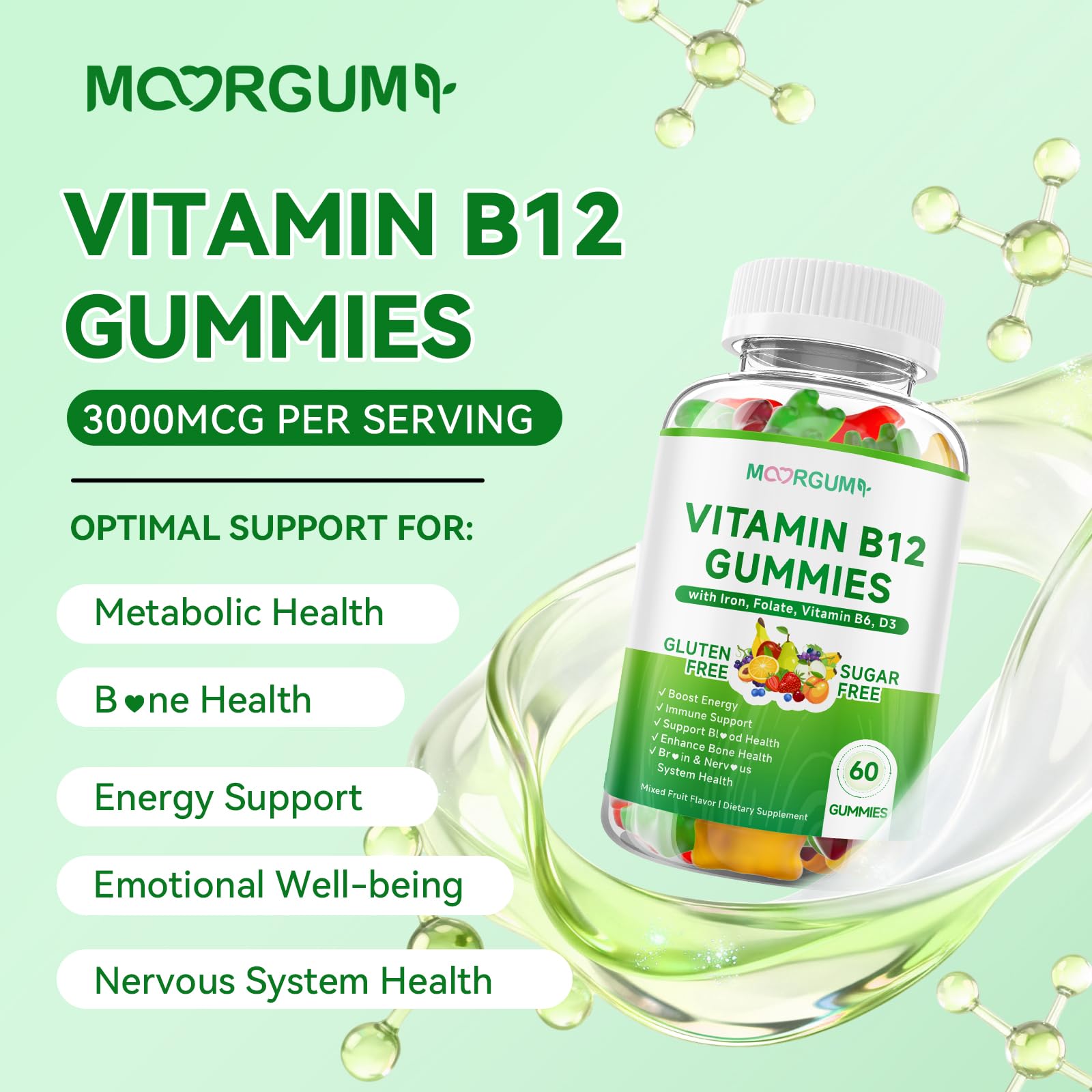 MOORGUMY Vitamin B12 Gummies close-up of gummies