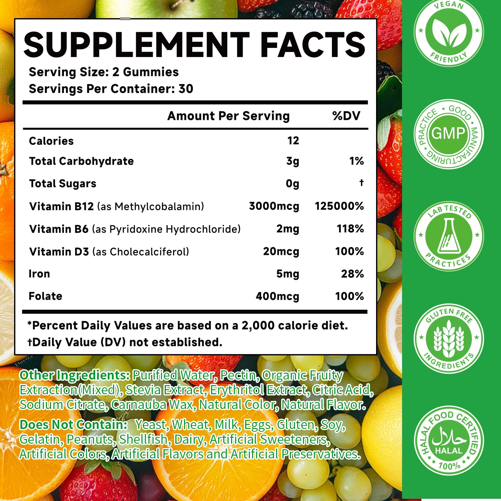 MOORGUMY Vitamin B12 Gummies nutritional information