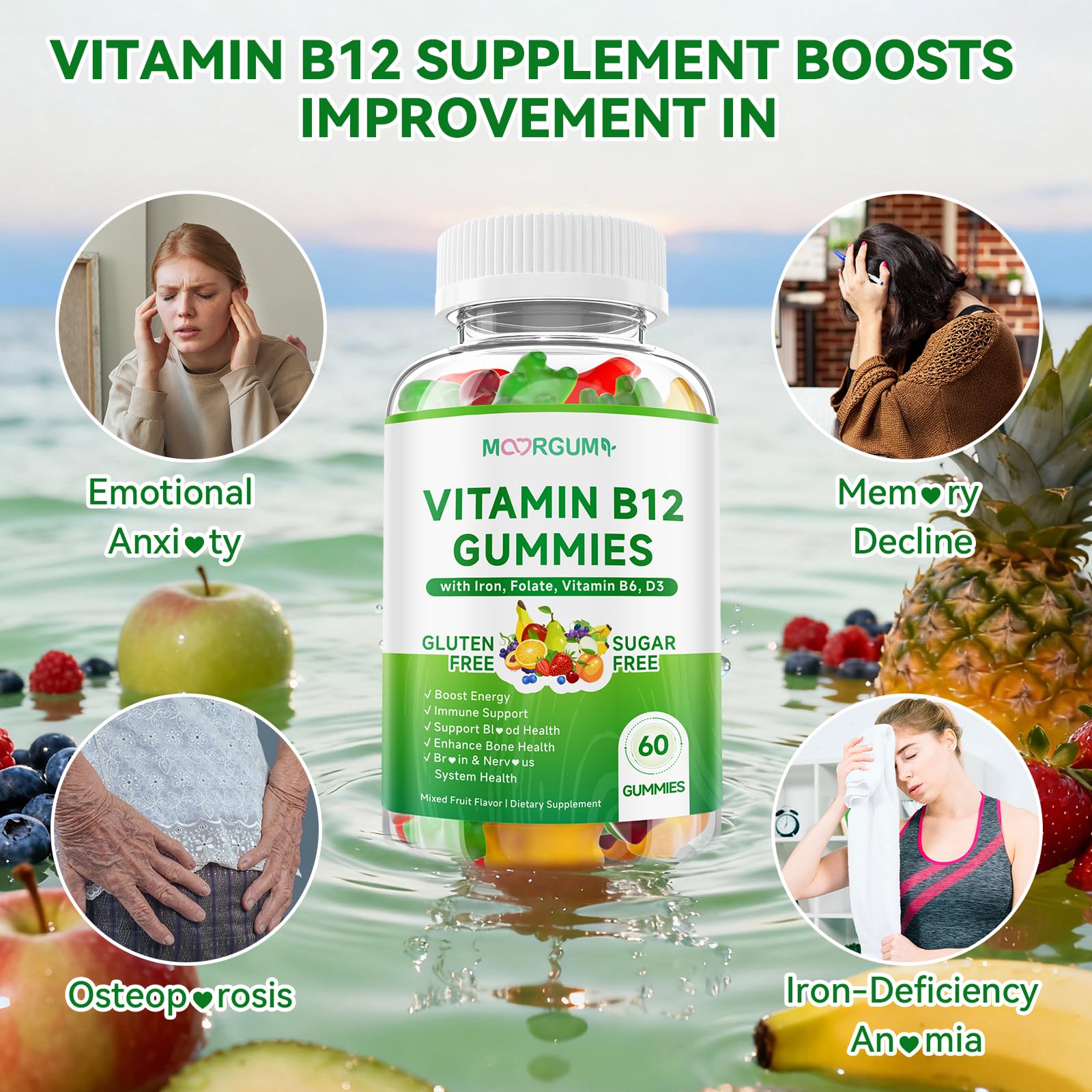 MOORGUMY Vitamin B12 Gummies serving suggestion