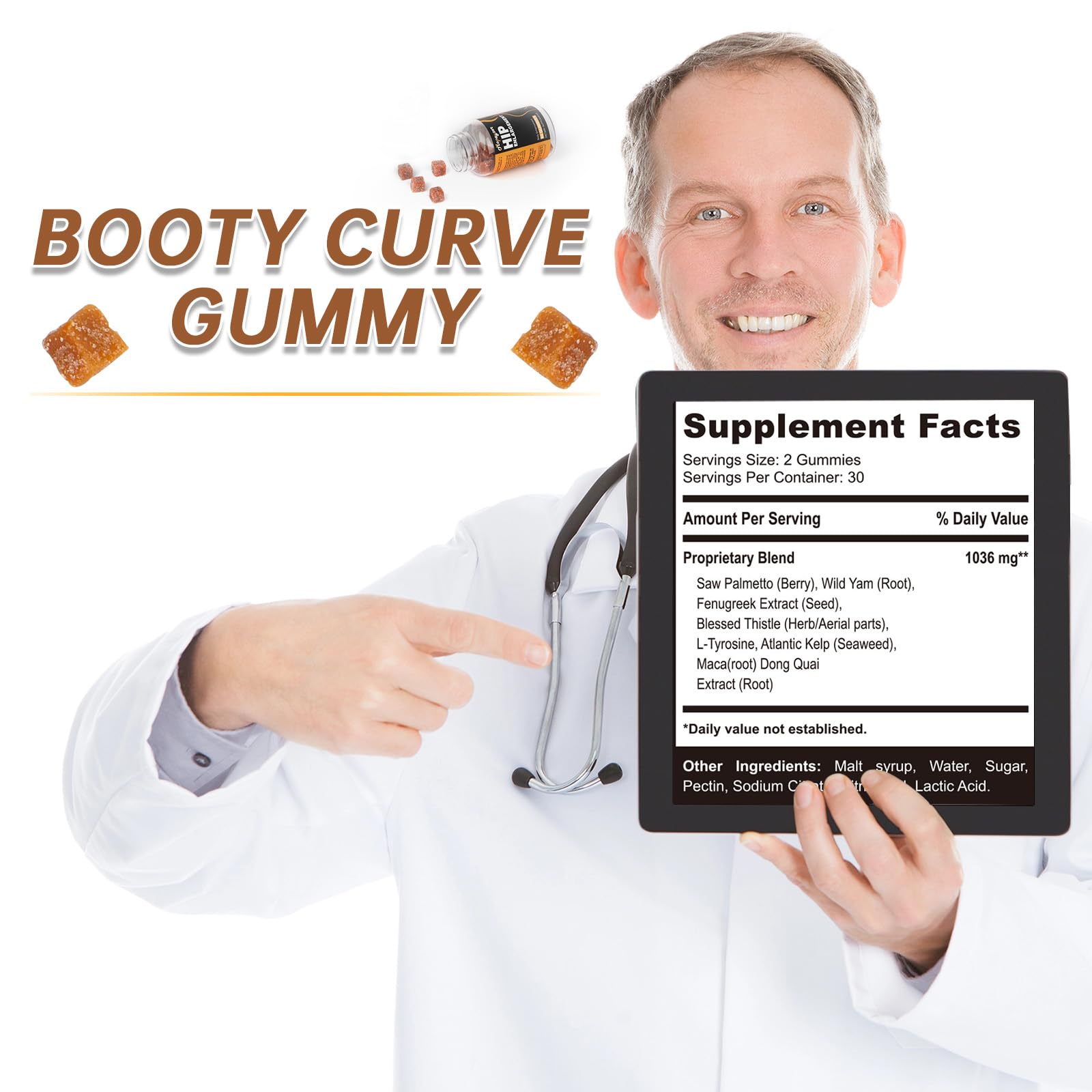 mopayzer Booty Curve Gummies capsules on a wooden surface