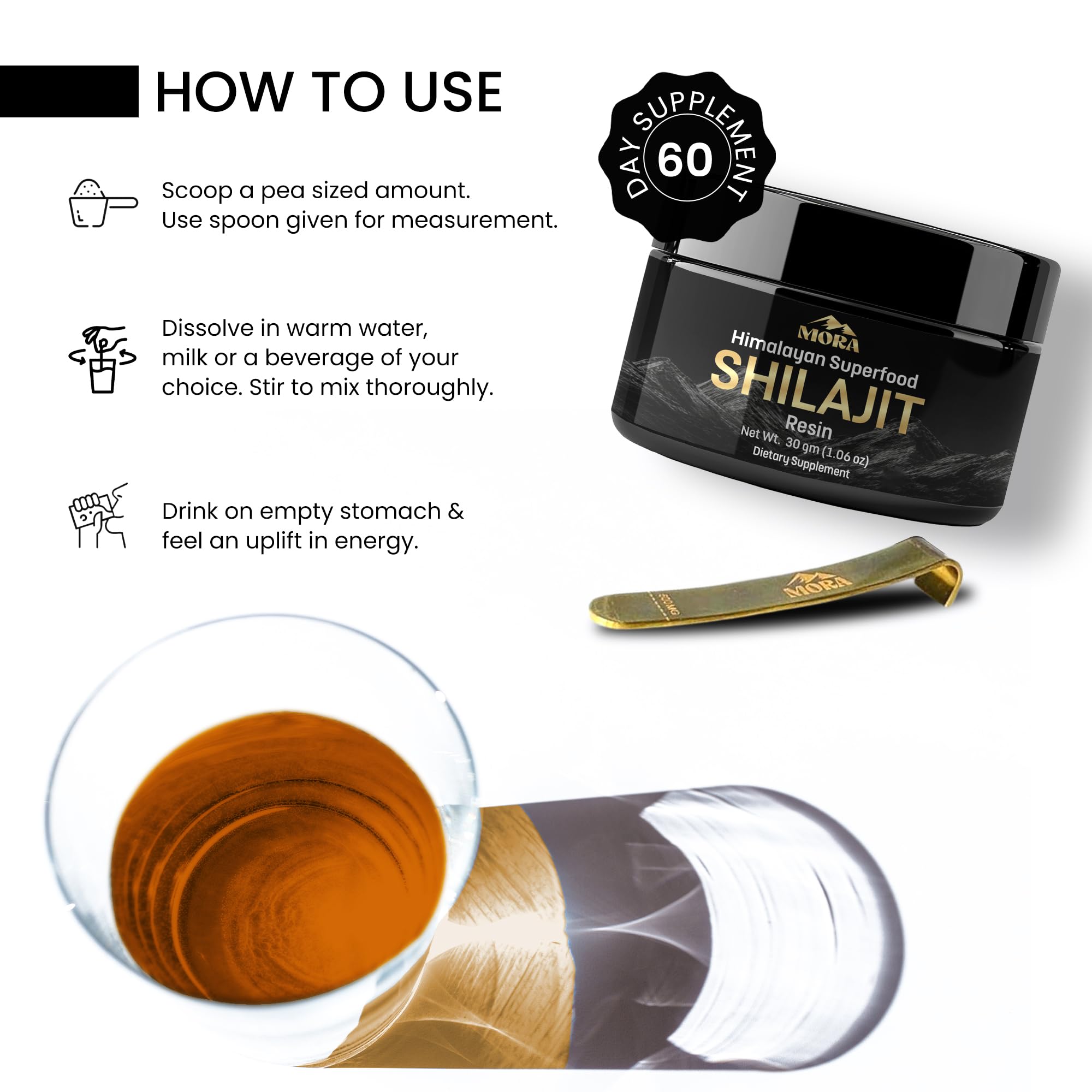 MORA IMPEX Himalayan Shilajit Resin 30g in warm water