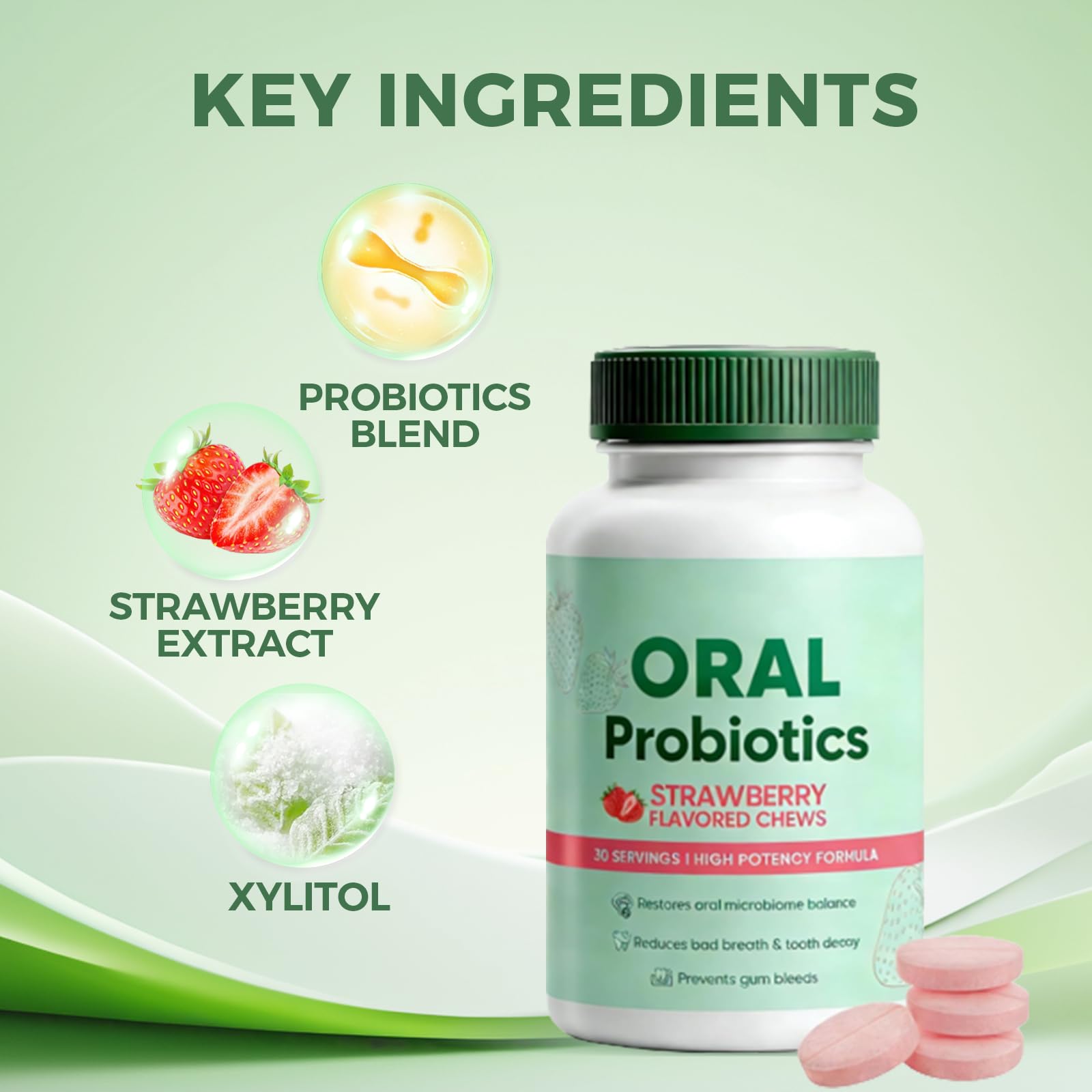 MORANDEE Strawberry Chewable Probiotics on a kitchen counter