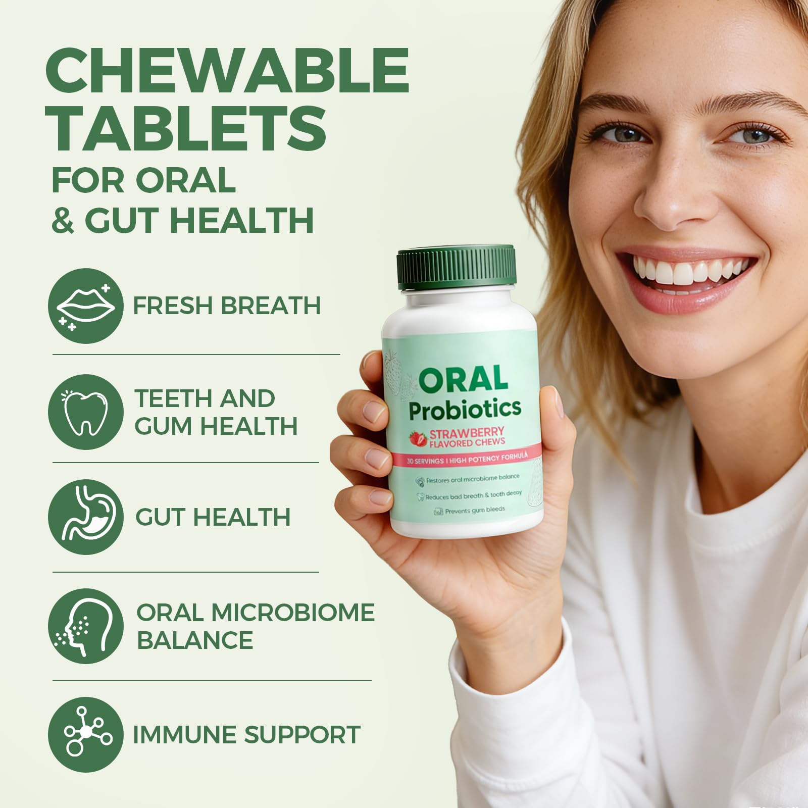 MORANDEE Strawberry Chewable Probiotics tablets close-up