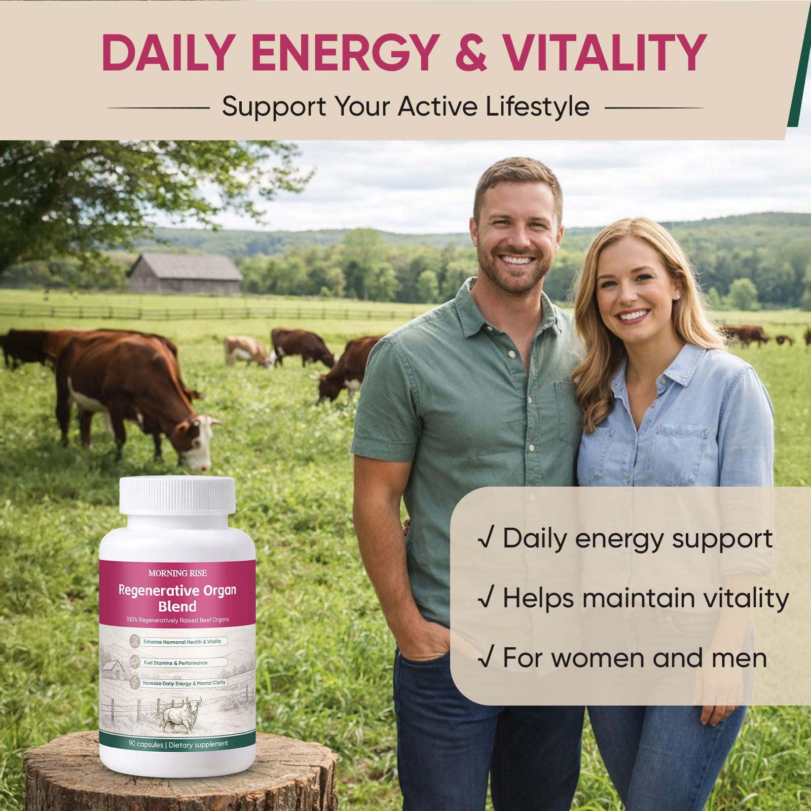 MORNING RISE Liver Extracts bottle with a green plant background