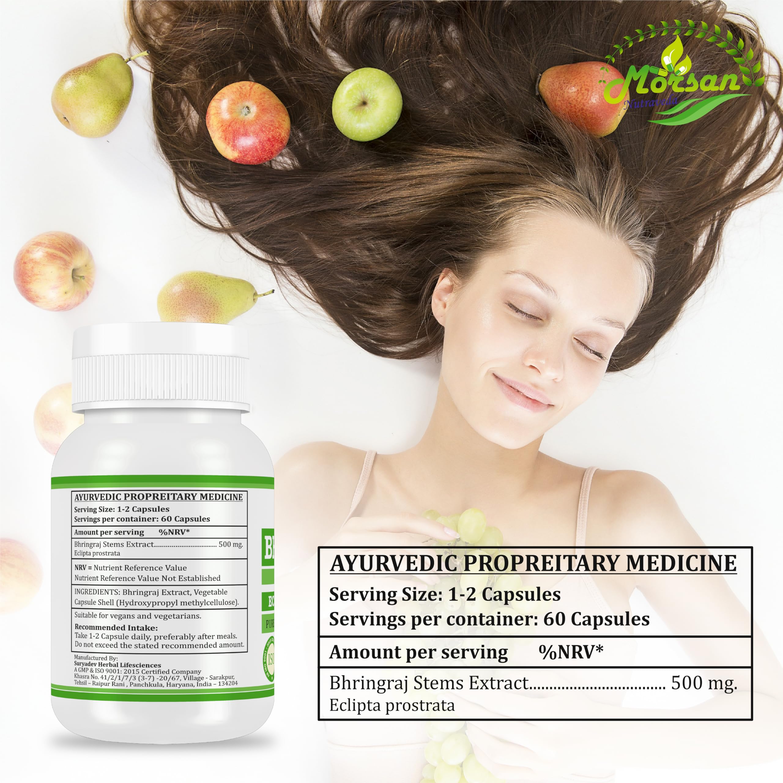 Morsan Nutraveda Bhringraj Capsules bottle with 60 veggie capsules