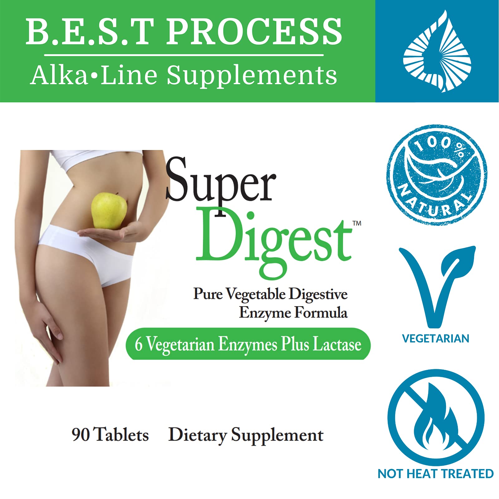 Morter HealthSystem SuperDigest multi-enzyme supplement on a wooden surface