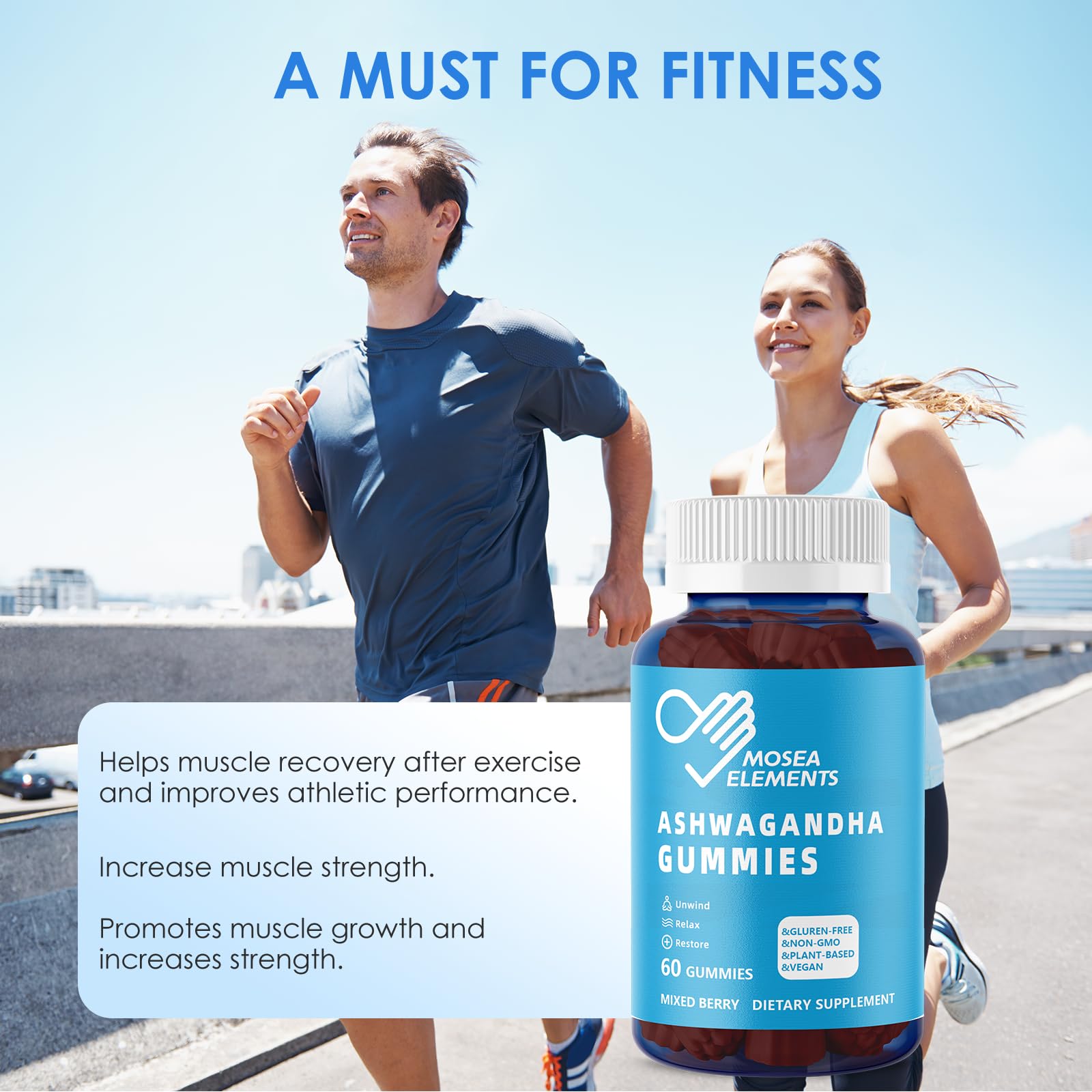 MOSEA ELEMENTS Ashwagandha Gummies in a travel setting