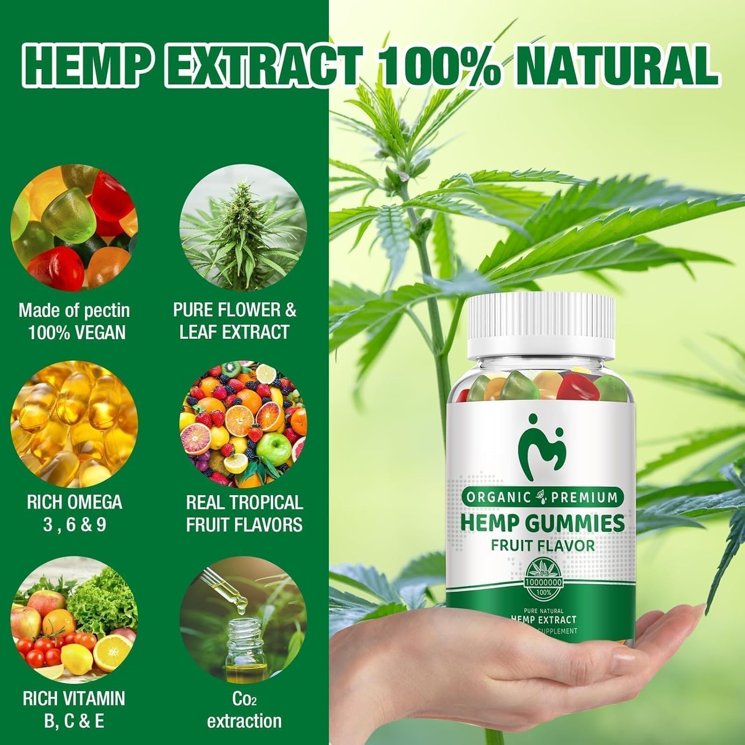 MOSRAY Hemp Gummies Omega 3-6-9, natural and organic